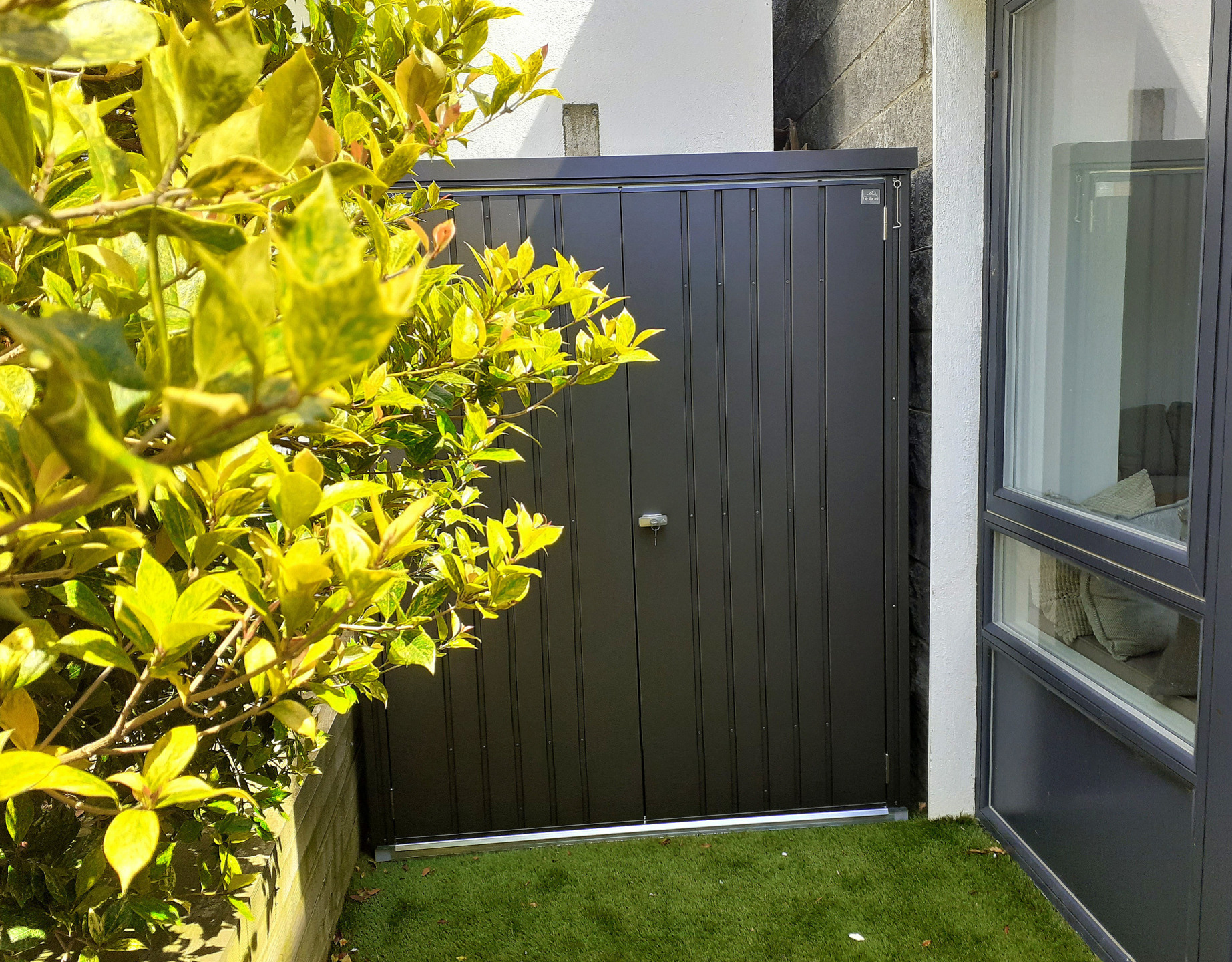A versatile & space efficient garden storage unit | Biohort Equipment Locker Size 150 in metallic dark grey | Supplied + Fitted in Dun Laoghaire | Unbeatable Prices & FREE Installations in Dublin | Tel Owen Chubb 087-2306128