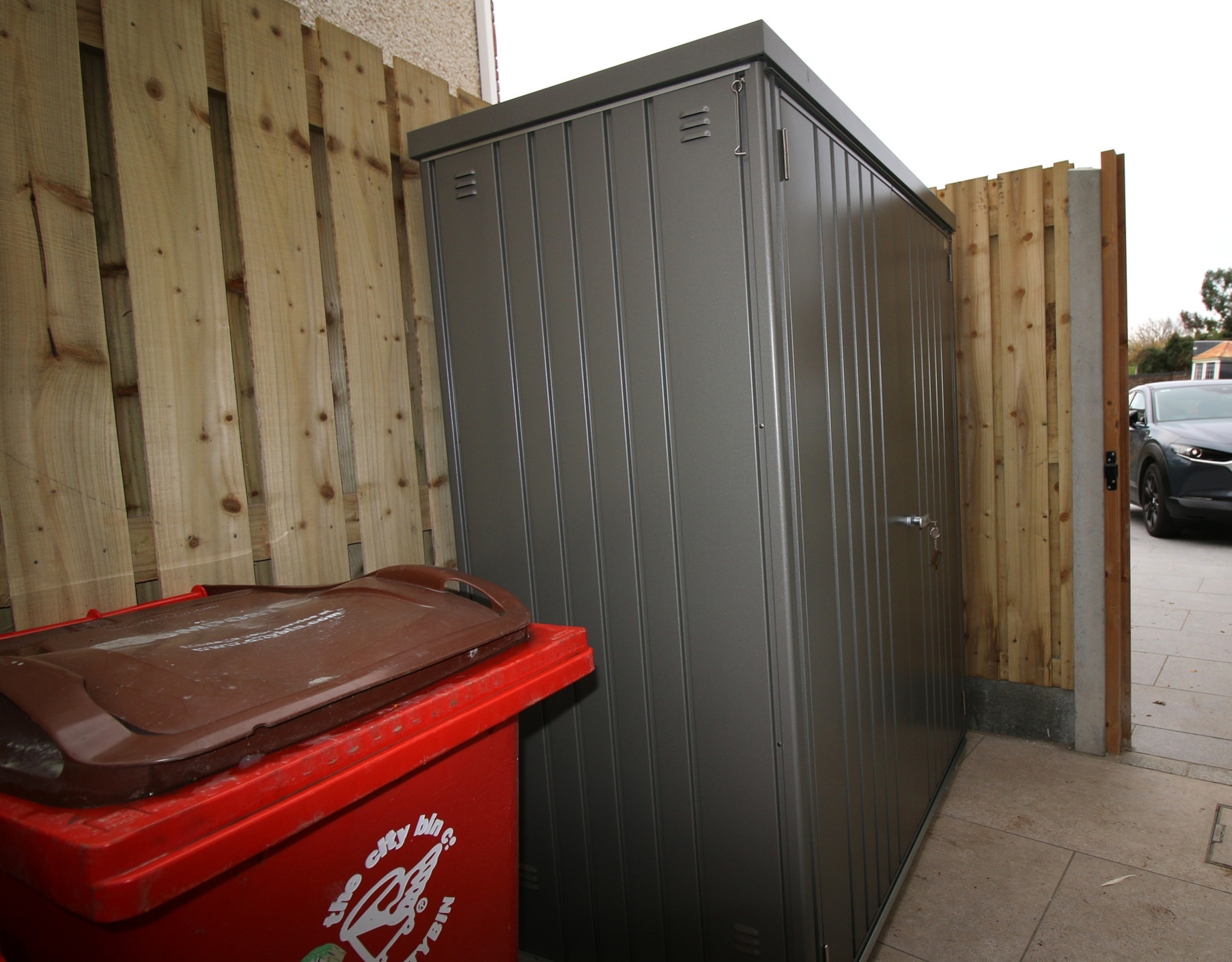Biohort Equipment Locker 150 in metallic quartz grey, supplied + fitted in Beaumont, Dublin 9 | Stylish, Versatile, Secure & Rainproof Patio Storage Solutions | FREE Fitting