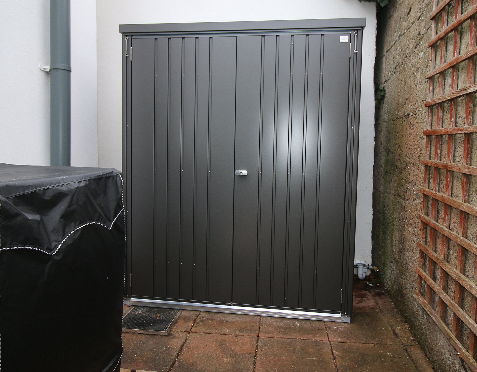 Biohort Equipment Locker 150 in metallic dark grey, supplied + fitted in Donnybrook, Dublin 4 | Stylish, Versatile, Secure & Rainproof Patio Storage Solutions | FREE Fitting