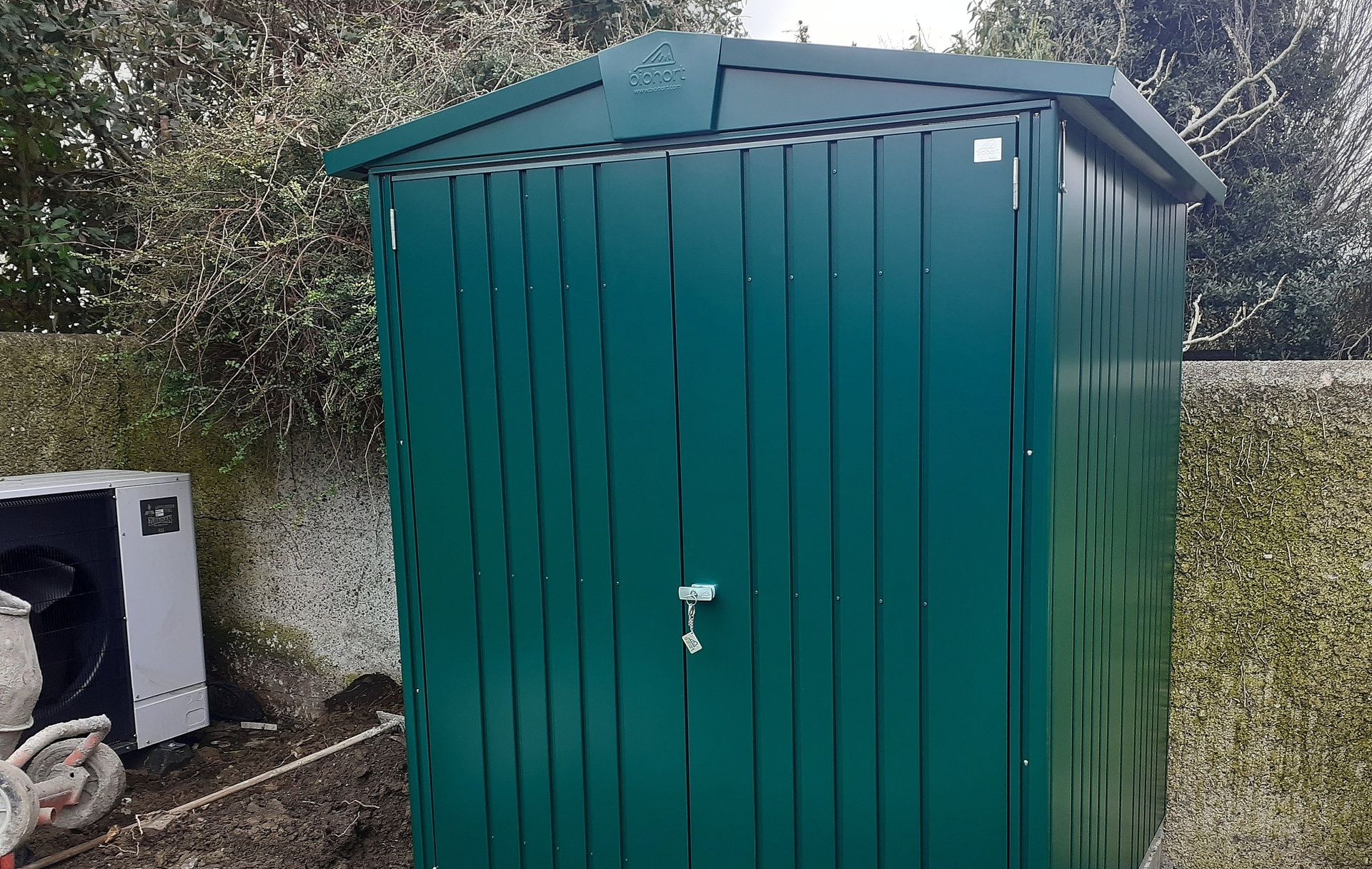 BEST PRICES for Biohort Europa Size 2 Garden Shed, in metallic dark green, supplied + fitted in Ranelagh, Dublin 6 by Owen Chubb Landscapers
