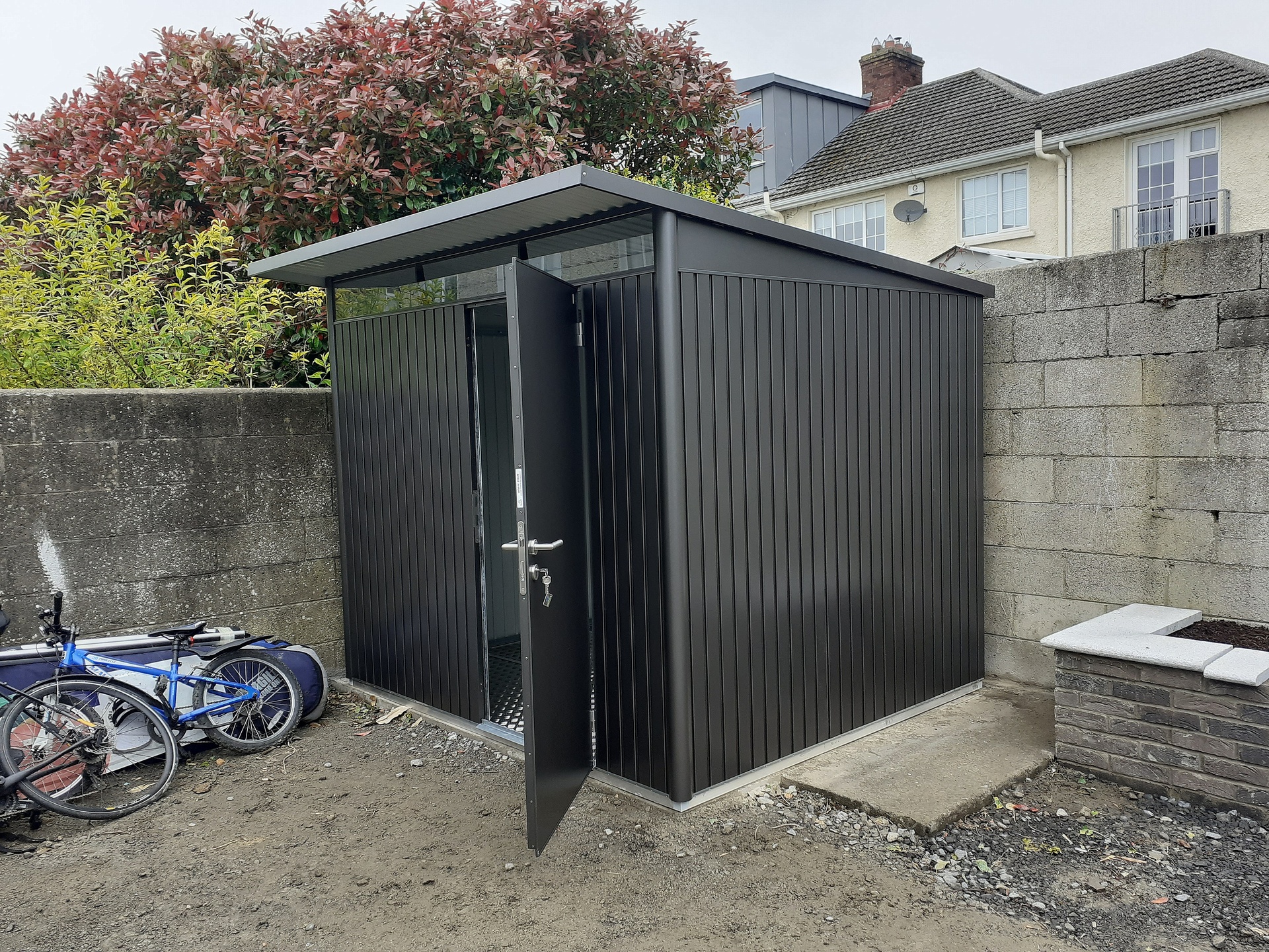 Biohort AvantGarde A6 Garden Shed in metallic dark grey, modern secure & weatherproof  garden storage - supplied + fitted in Raheny, Dublin 5 | Owen Chubb Garden Landscapers, Tel 087-2306128.