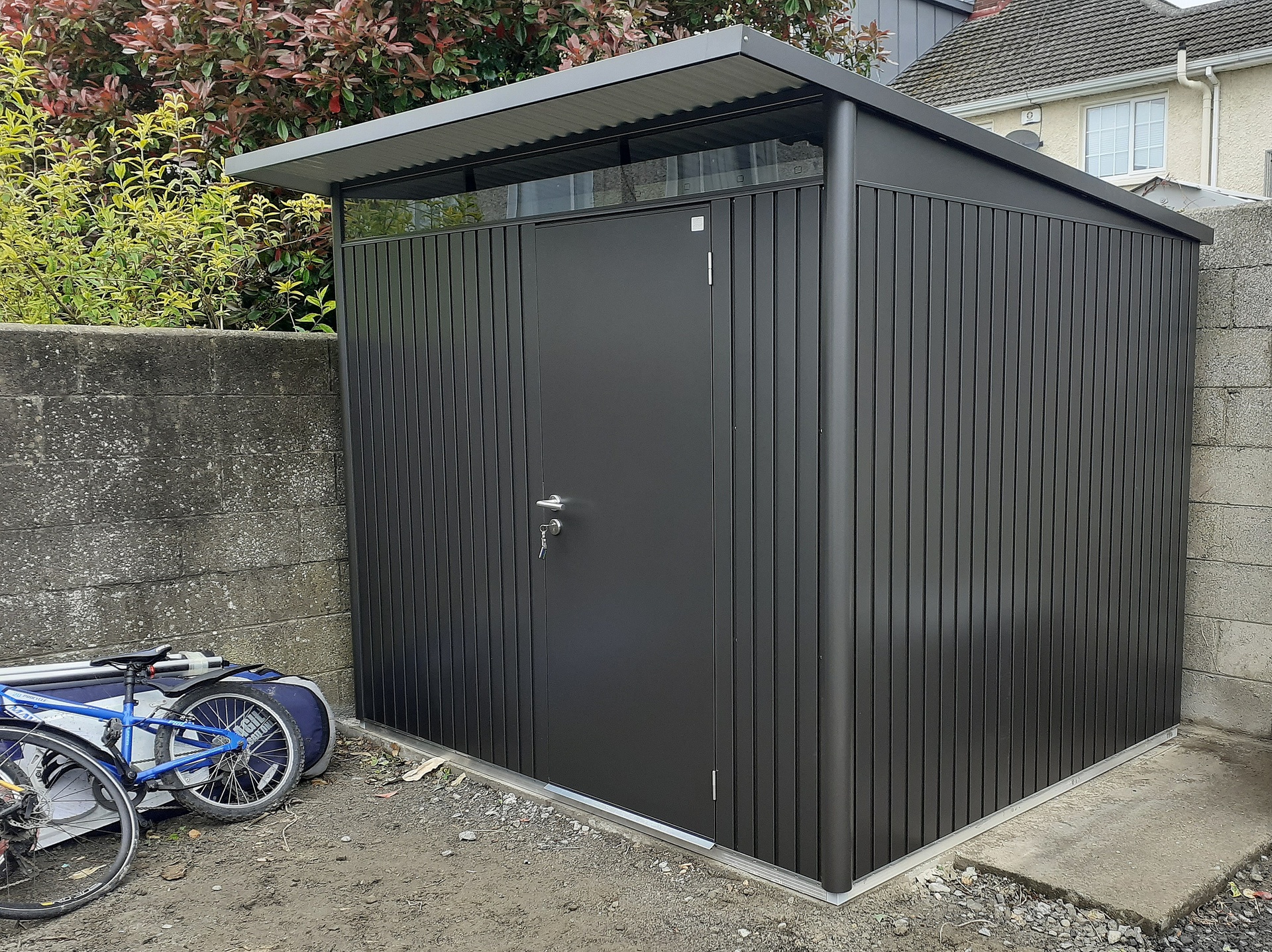 Biohort AvantGarde A6 Garden Shed in metallic dark grey, modern secure & weatherproof  garden storage - supplied + fitted in Raheny, Dublin 5 | Owen Chubb Garden Landscapers, Tel 087-2306128.