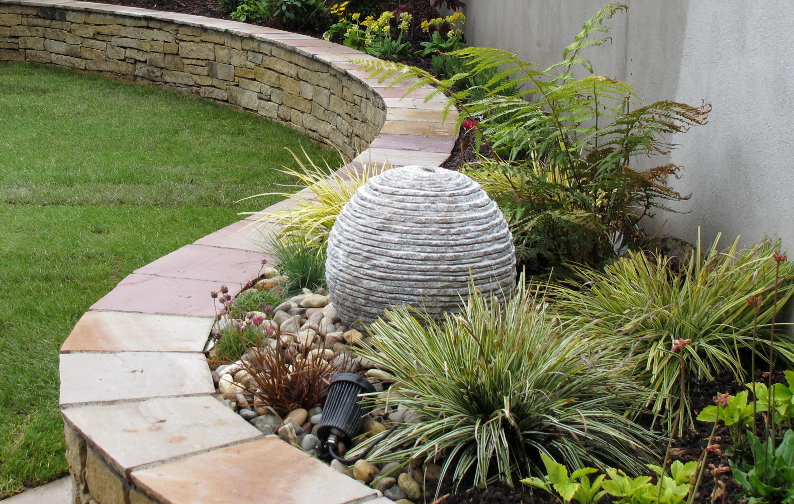 Granite Sphere Water Feature with LED adjustable Garden Spike Lighting