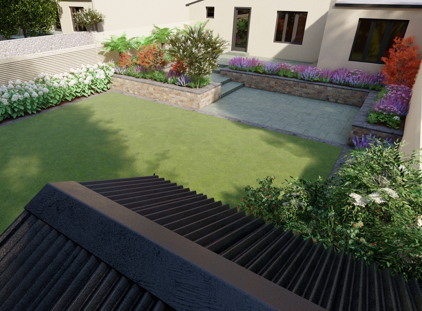 Family Garden Design | Templeogue | Raised Patios | Raised Planter Beds