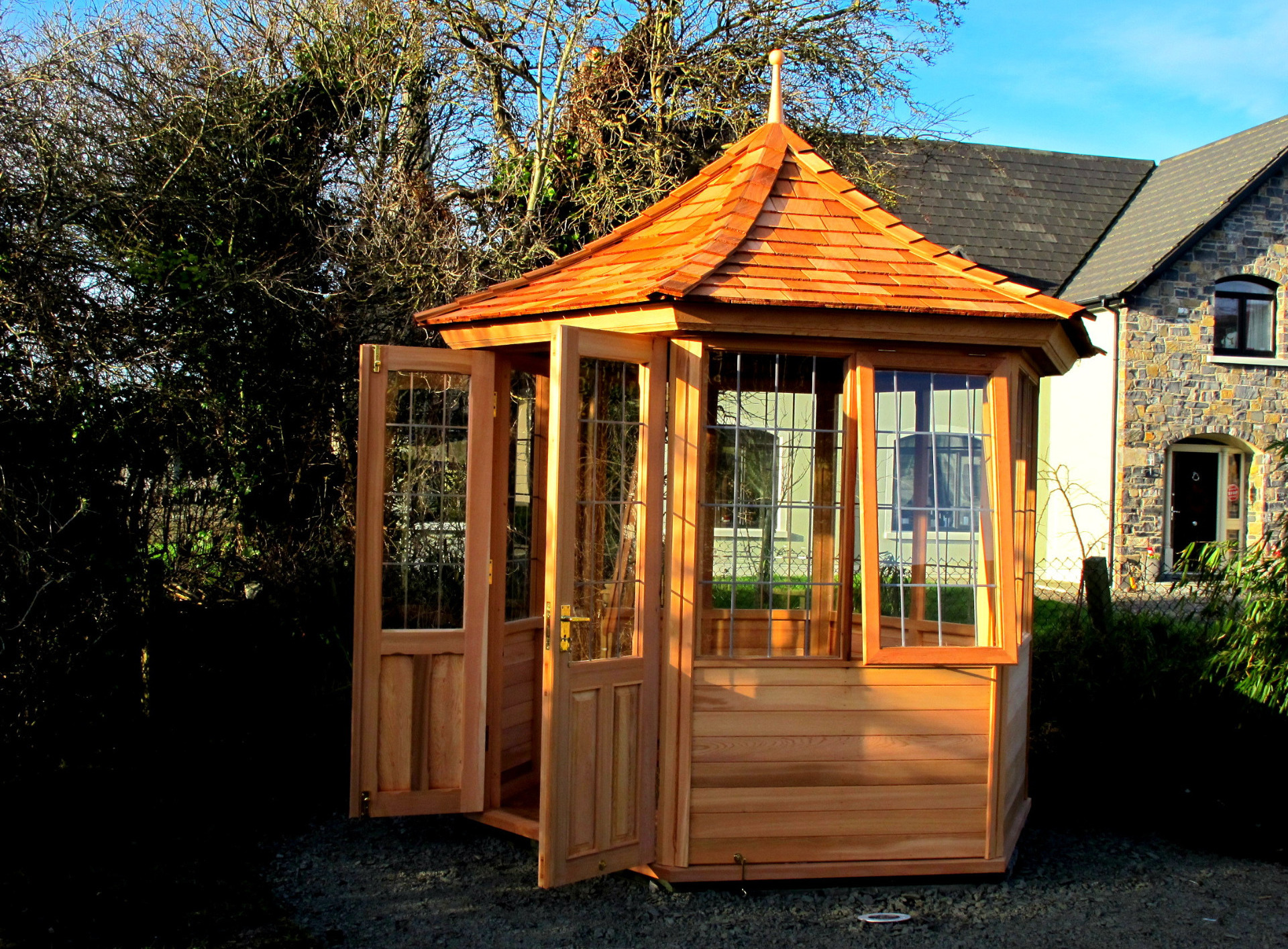 2.4m six sided Timber Summerhouse, installed in Co Louth | Owen Chubb Landscapers, Tel 087-2306 128