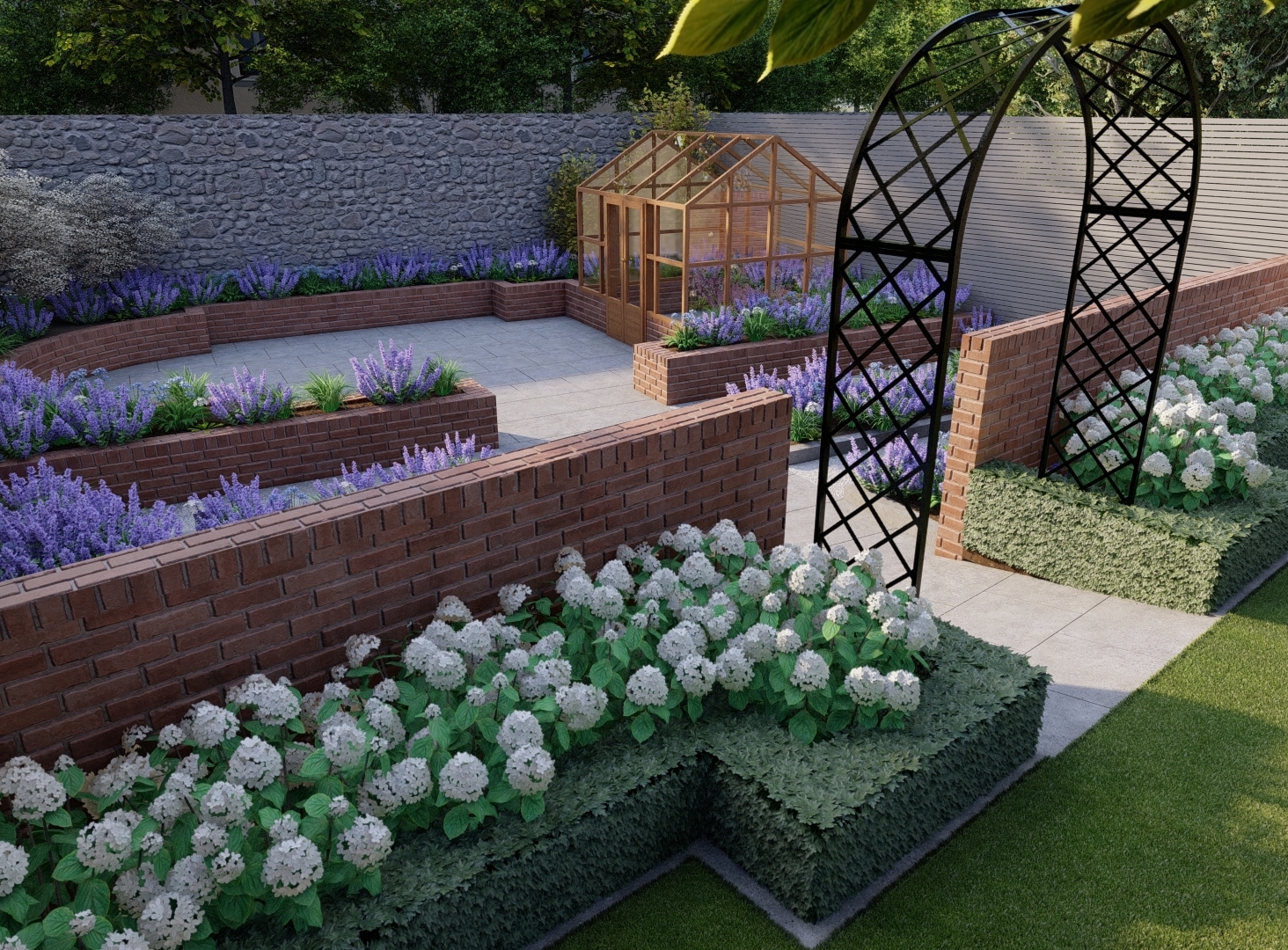 Garden Design Churchtown, Dublin 14 featuring patio areas, raised beds, custom garden fencing & greenhouse
