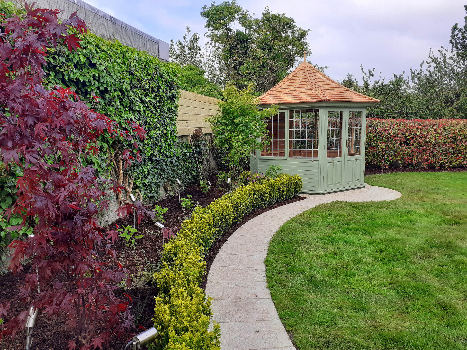 3.0m six sided Victorian Summerhouse in Western Red Cedar with painted (Willow) | The stylish solution to comfortably enjoy peace and calm in your garden