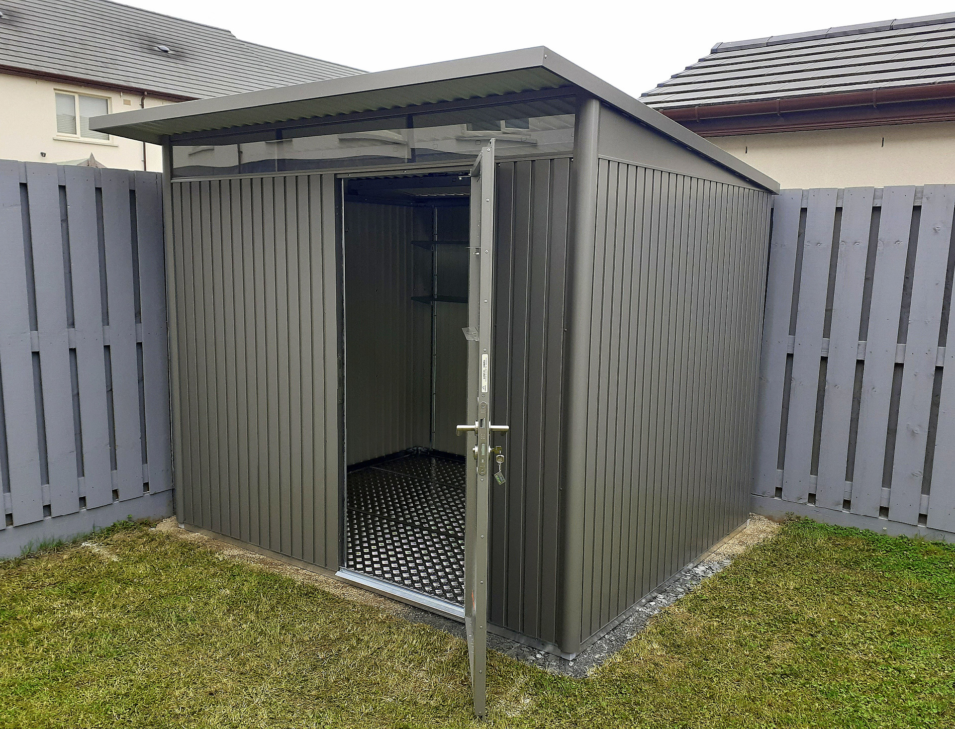 Biohort AvantGarde A6 Steel garden shed in metallic quartz grey | The stylish & secure way to store your garden items