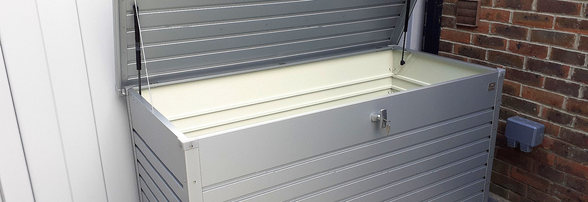 Biohort LesiureTime Box - the perfect garden storage box in metallic silver | Supplied & Fitted by Owen Chubb in Terenure  | BEST PRICES in Dublin | Tel 087-2306 128