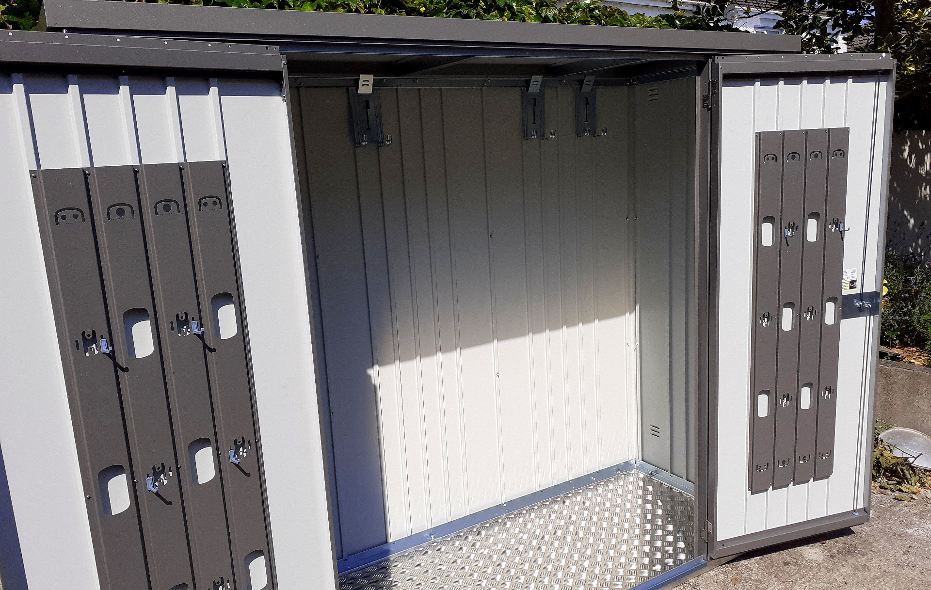 The Biohort Equipment Locker 230 Garden Storage with aluminium floor frame and aluminium floor panels as accessories| in stock and on SALE now at Owen Chubb GardenStudio, Tel 087-2306 128