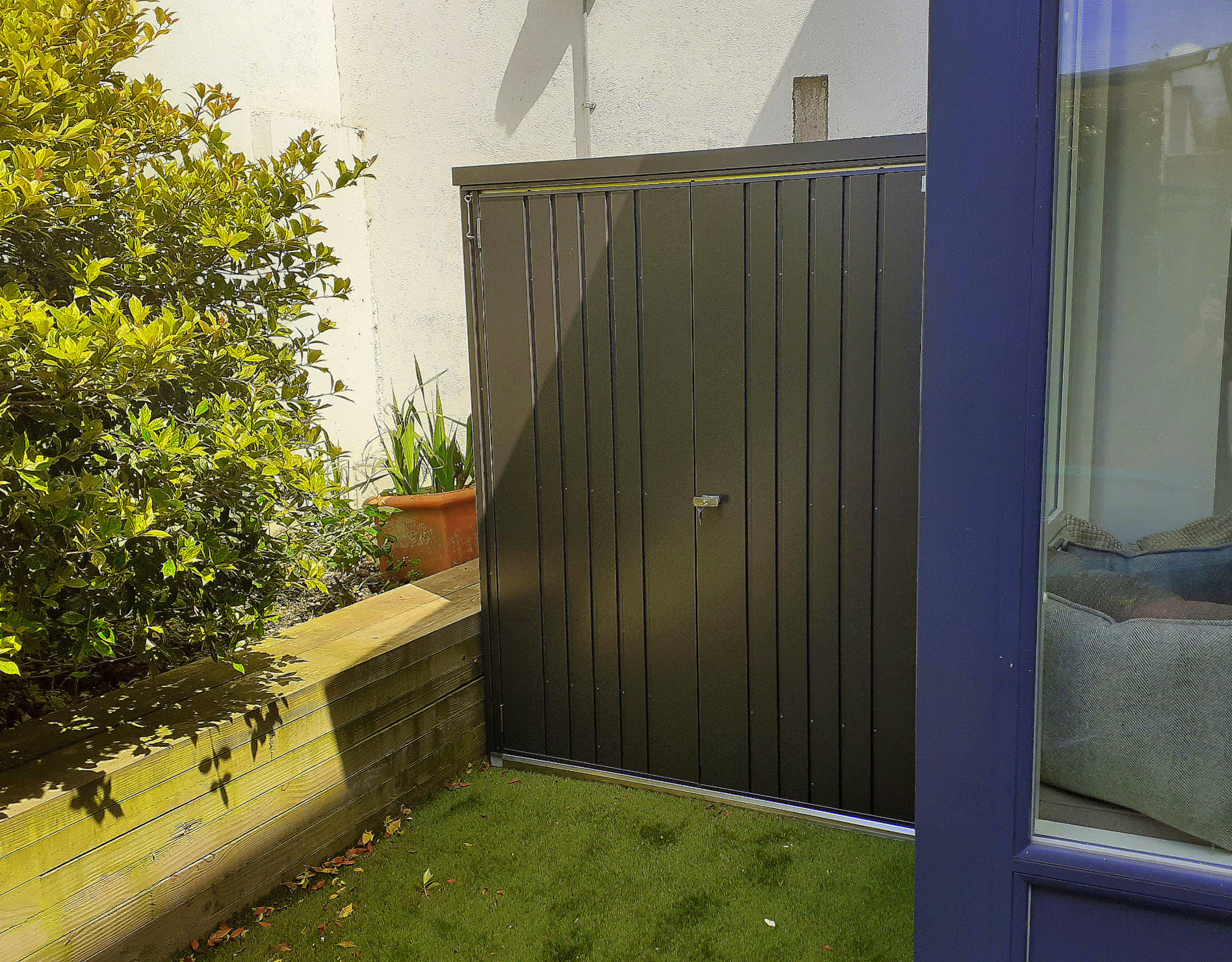 A versatile & space efficient garden storage unit | Biohort Equipment Locker Size 150 in metallic dark grey | Supplied + Fitted in Dun Laoghaire | Unbeatable Prices & FREE Installations in Dublin | Tel Owen Chubb 087-2306128