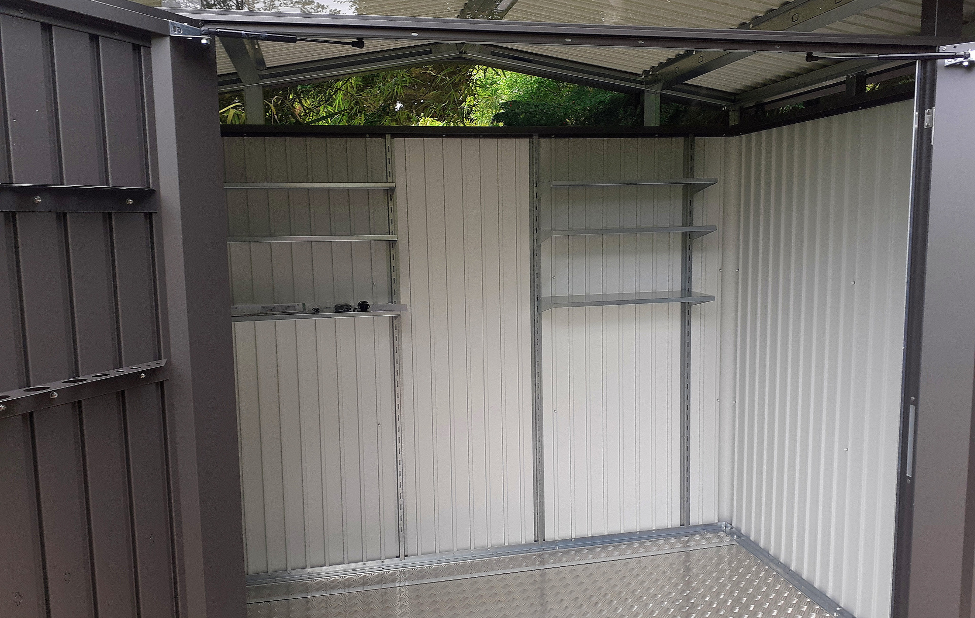 Biohort Panorama Garden Shed, Size P2 in metallic dark grey - supplied + fitted in Clontarf by Owen Chubb Landscapers