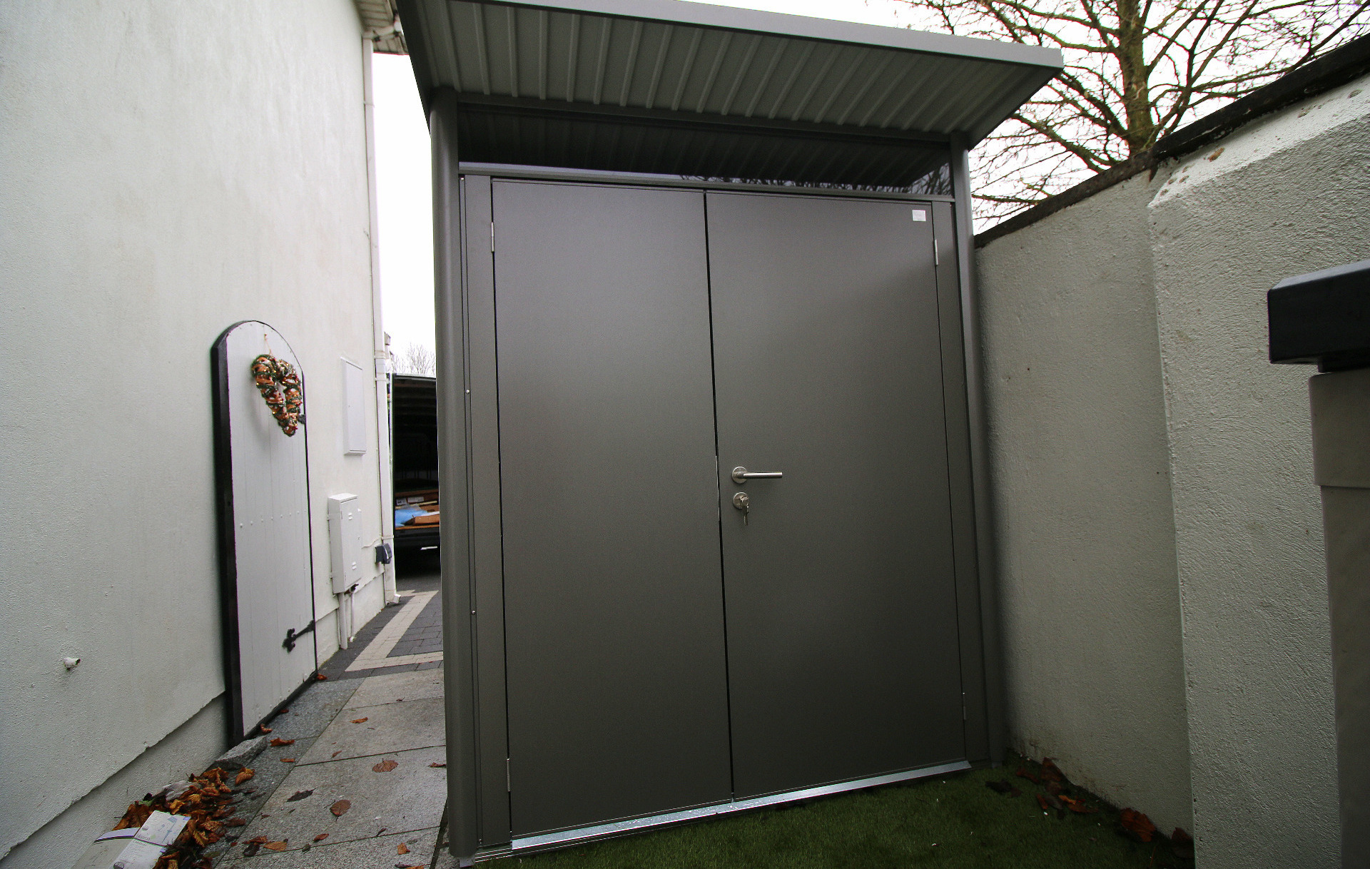 Biohort AvantGarde A1 in metallic quartz grey with double doors, supplied + fitted in Dublin 15 | Pay less for Biohort at Owen Chubb GardenStudio, Tel 087-2306 128