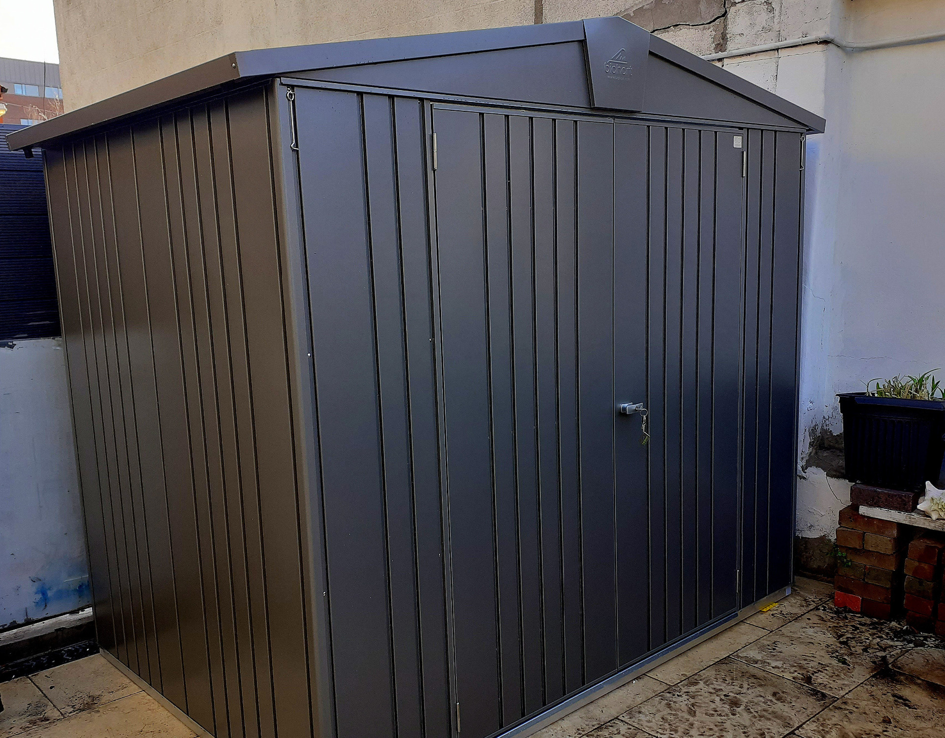 Biohort Europa Size 3 Garden Shed in metallic quartz grey, supplied & fitted in Dublin 7  | Owen Chubb Ireland's Leading supplier of Biohort Garden Sheds & Storage Solutions | Supplied + Fitted Nationwide