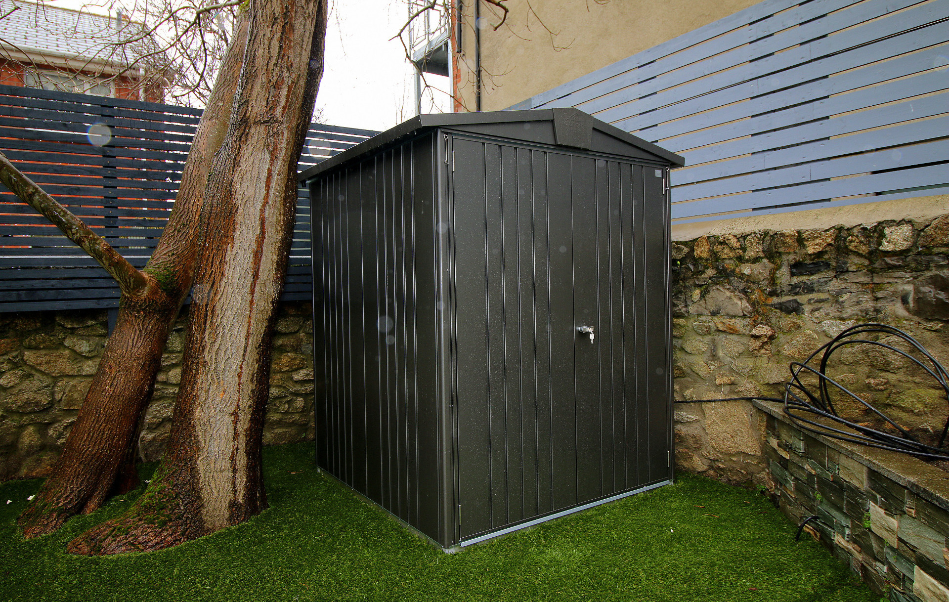 BEST PRICES for Biohort Europa Size 3 Garden Shed, in metallic dark grey, supplied + fitted in Dublin 6 by Owen Chubb Landscapers