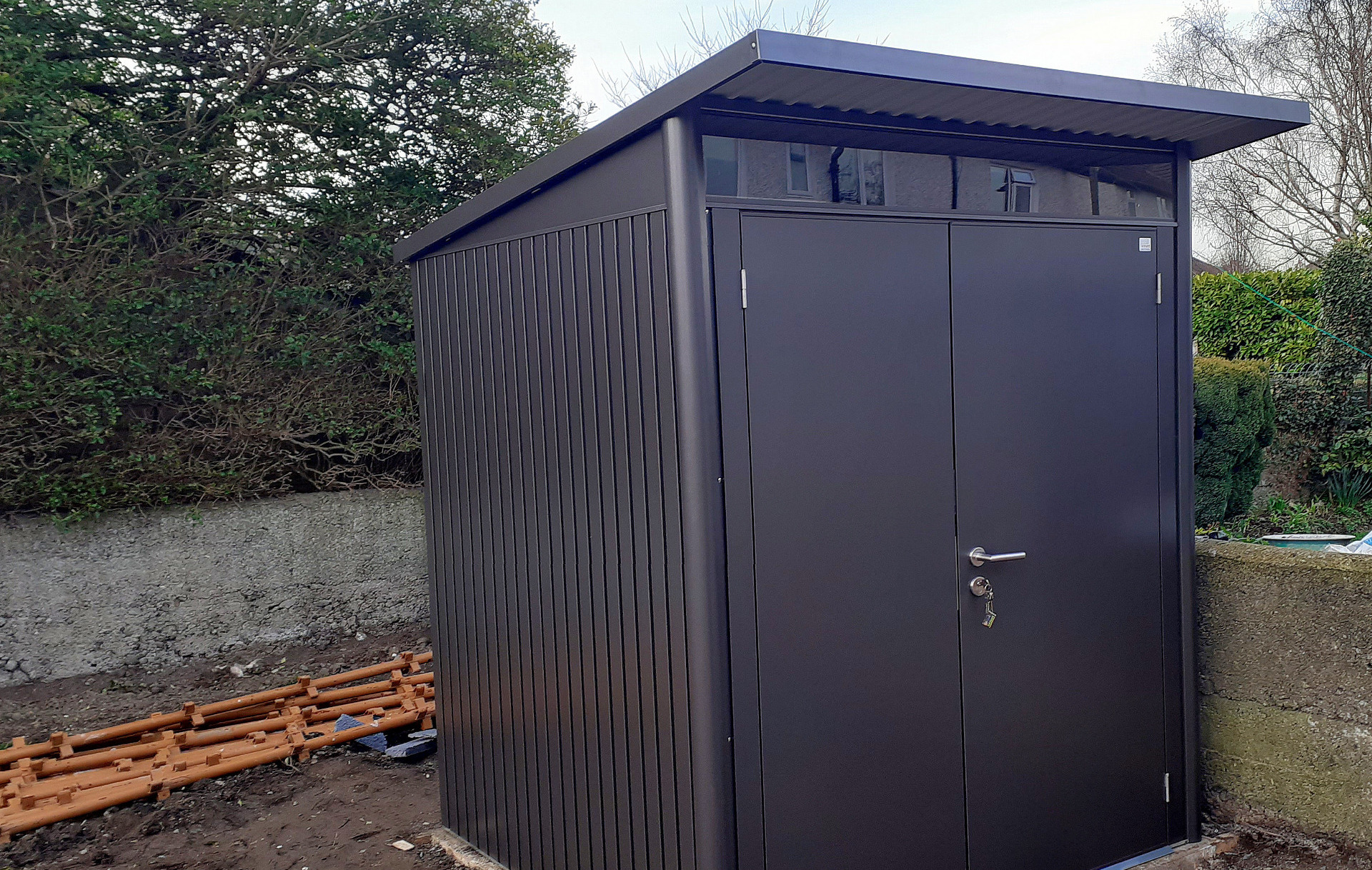 Biohort AvantGarde A1 in metallic dark grey with double doors, supplied + fitted in Terenure, Dublin 6W | Pay less for Biohort at Owen Chubb GardenStudio, Tel 087-2306 128