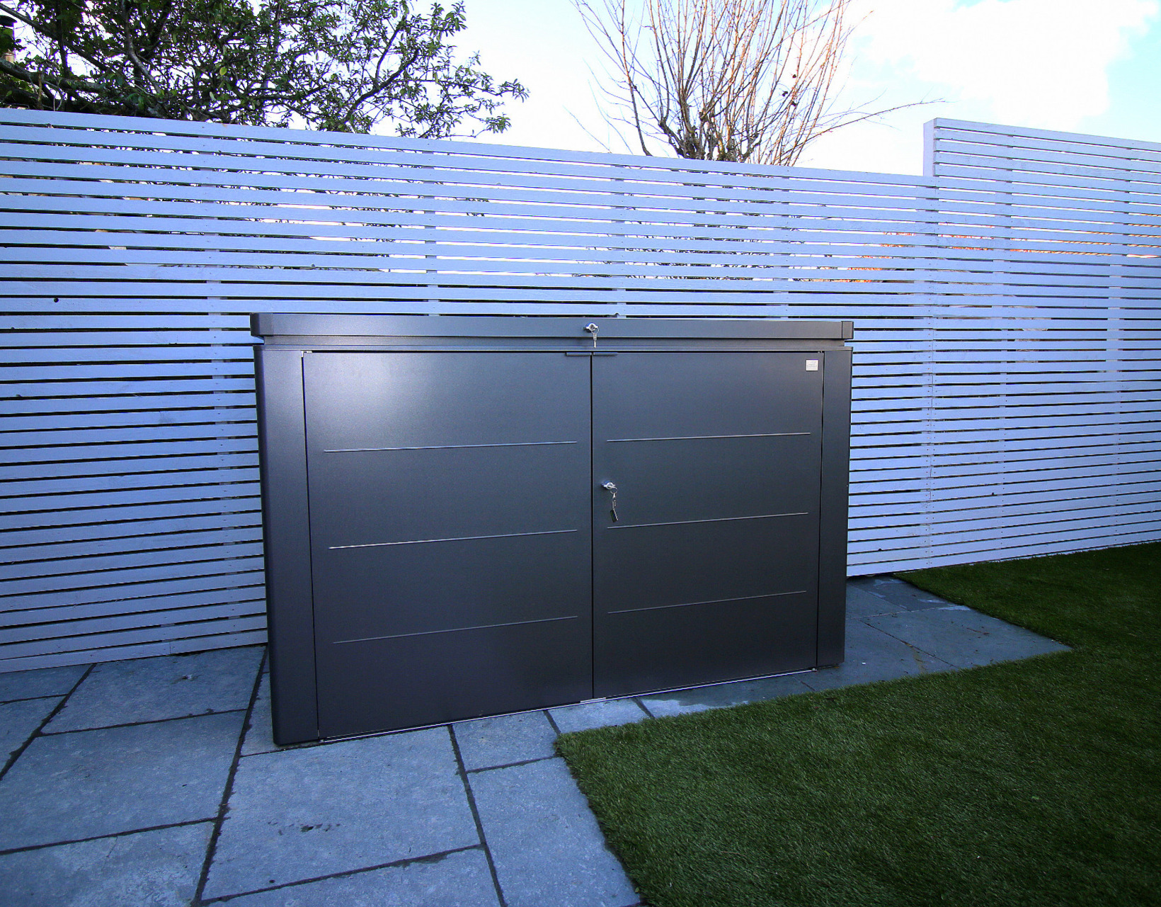 The Biohort HighBoard 200 Wheelie Bin Storage Unit with capacity for 3 large Wheelie Bins | Exceptionally well made with premium steel to provide stylish, robust and secure storage.  | Supplied + Fitted in Templeogue, Dublin 6W.