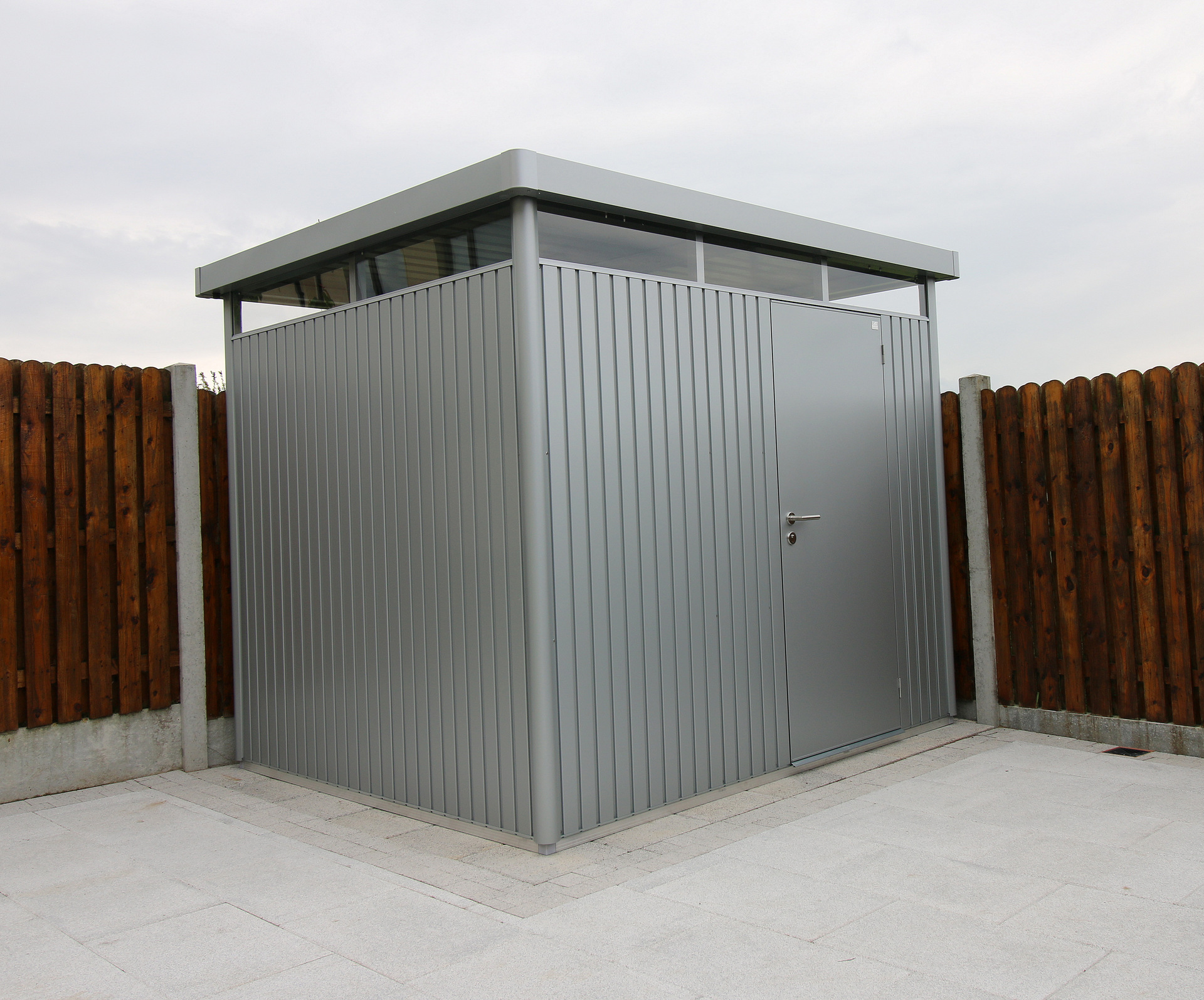 Biohort HighLine H3 Steel Garden Shed in metallic silver - supplied + fitted in Bettystown, Co Meath by Owen Chubb Landscapers