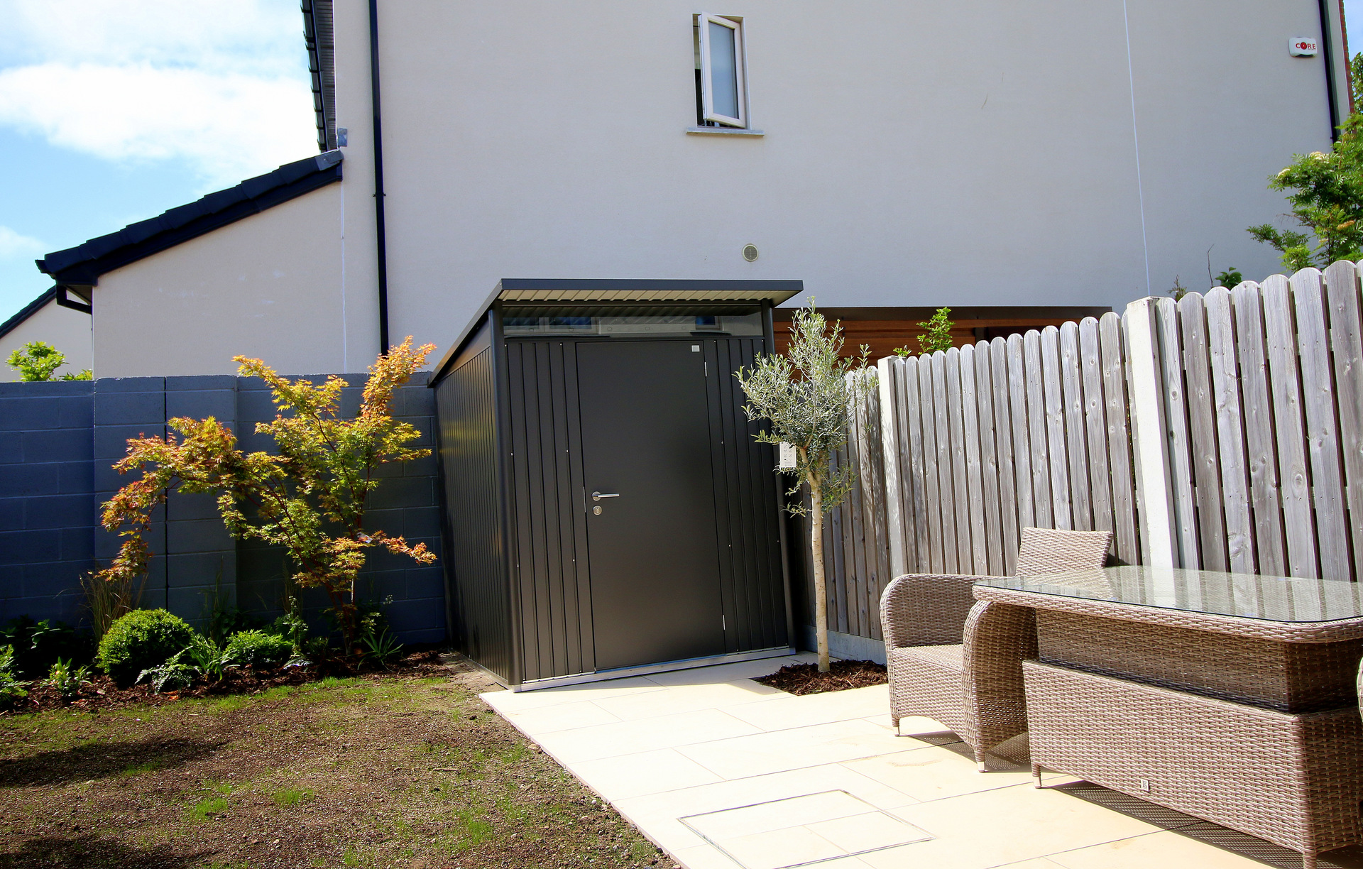 Biohort AvantGarde A2 Steel garden shed in metallic dark grey | The stylish & secure way to store your garden items