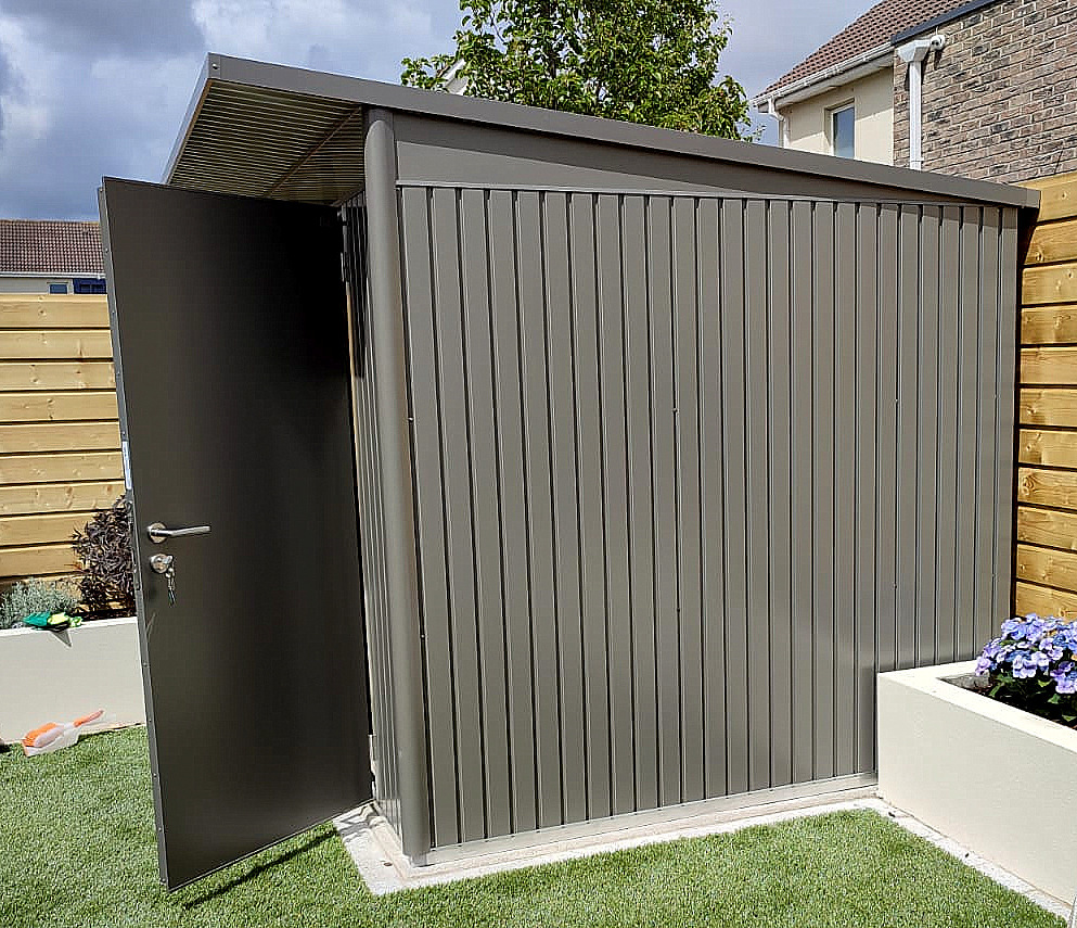 The stunning Biohort AvantGarde A6 garden shed in metallic quartz grey, supplied + fitted in Carpenterstown, Dublin 15  | Owen Chubb Garden Landscapers, Ireland's #1 Biohort Dealer offering unbeatable value and full supply + fit services nationwide.