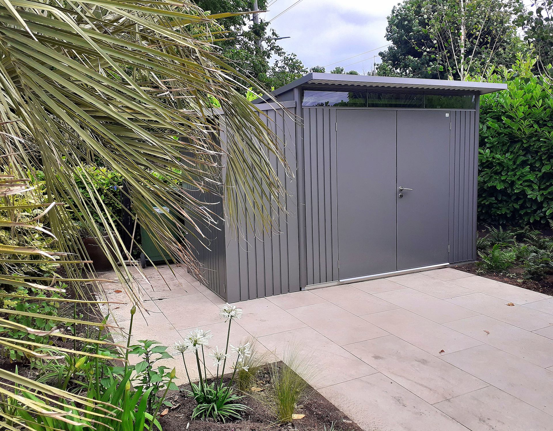 Biohort AvantGarde A7 Garden Shed and Woodstock 150 Log Store in metallic quartz grey | Supplied + Fitted in Sutton, Dublin 3