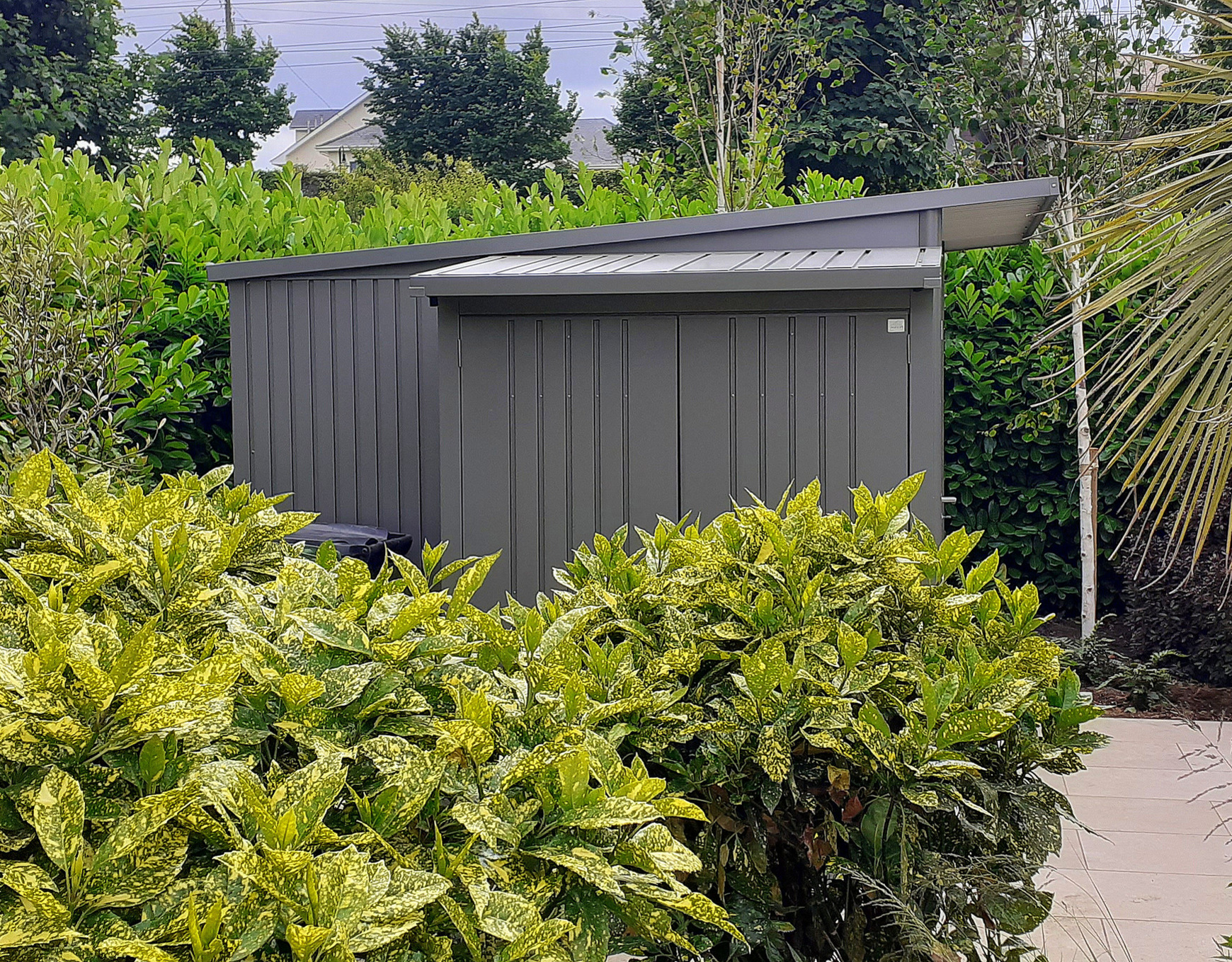 Biohort AvantGarde A7 Garden Shed and Woodstock 150 Log Store in metallic quartz grey | Supplied + Fitted in Sutton, Dublin 3