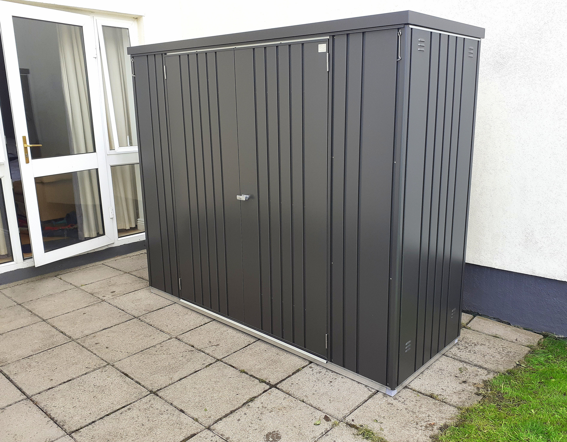 Biohort Equipment Locker Size 230 in metallic dark grey, supplied & fitted in Terenure, Dublin 6W  | Owen Chubb Ireland's Leading supplier of Biohort Garden Sheds & Storage Solutions | Supplied + Fitted Nationwide