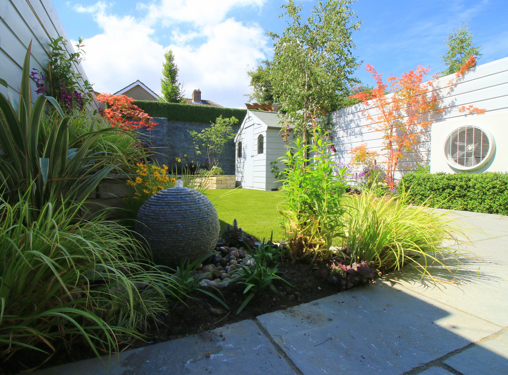 Limestone Patio with Shiplap Fencing, Synthetic Lawn in Drumcondra | Owen Chubb Garden Design