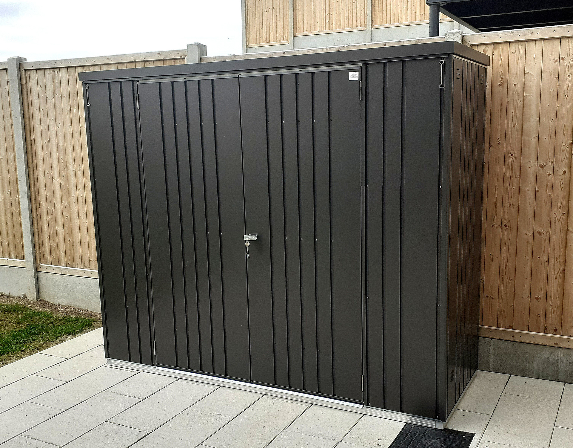 Biohort Equipment Locker 230 in metallic dark grey, supplied + fitted in Naas, Co Kildare | Stylish, Versatile, Secure & Rainproof Patio Storage Solutions | FREE Fitting