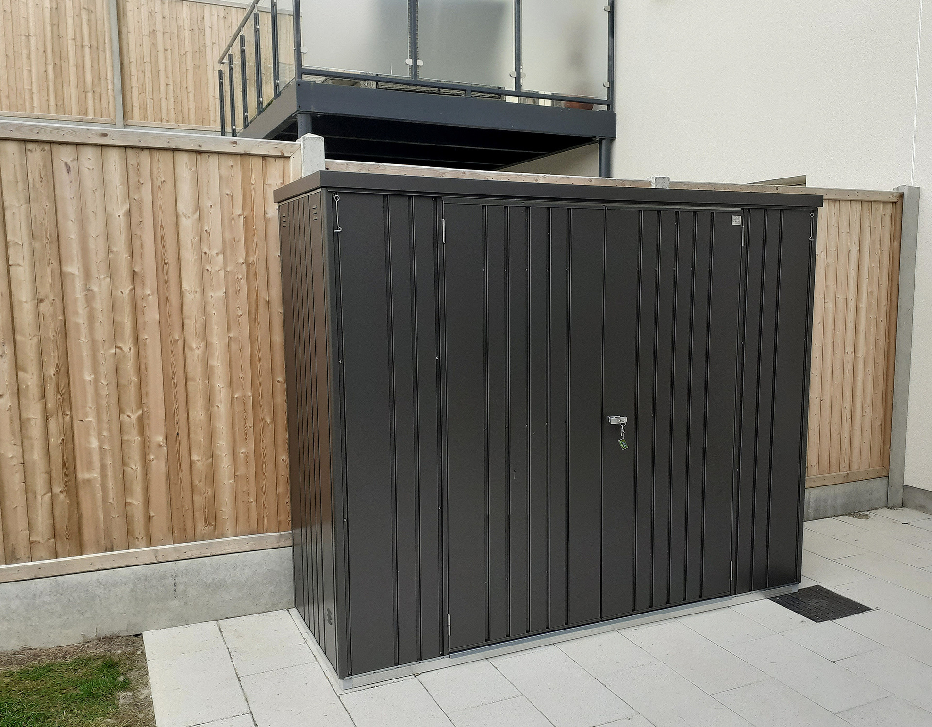 Biohort Equipment Locker 230 in metallic dark grey, supplied + fitted in Naas, Co Kildare | Stylish, Versatile, Secure & Rainproof Patio Storage Solutions | FREE Fitting