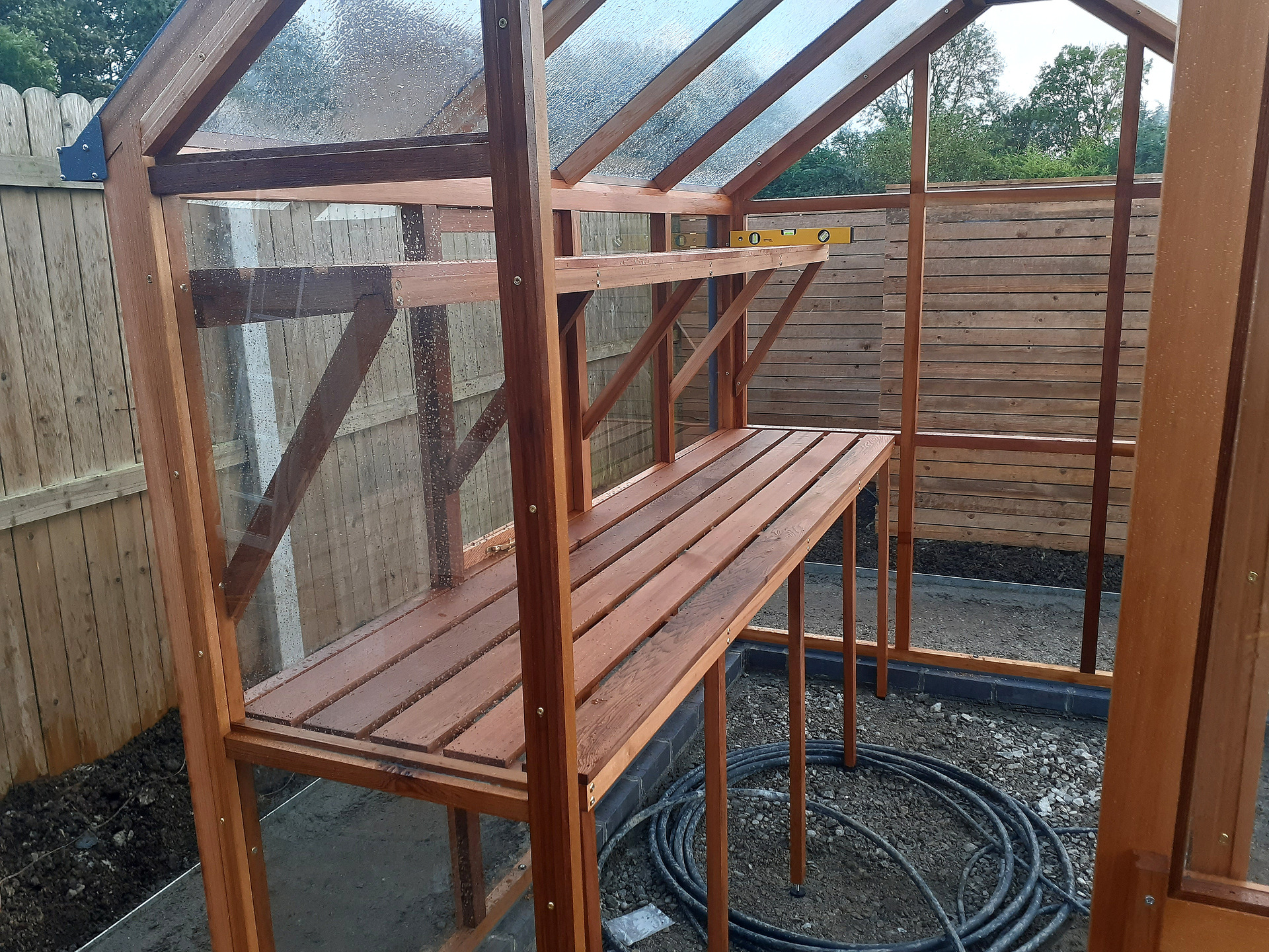 Cedar Staging & Shelving, essential optional accessories for the superbly crafted Classic Six Cedar Timber Greenhouse | Supplied + Fitted in Maynooth, Co Kildare by Owen Chubb Garden Landscapers, Tel 087-2306 128