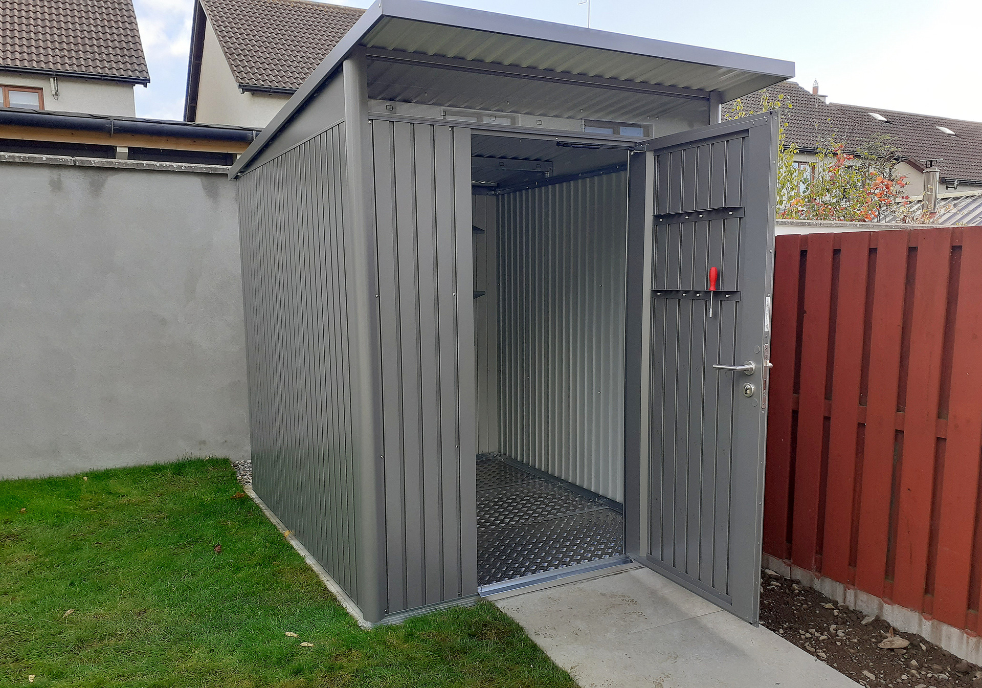 Biohort AvantGarde A2 Steel garden shed in metallic quartz grey | The stylish & secure way to store your garden items