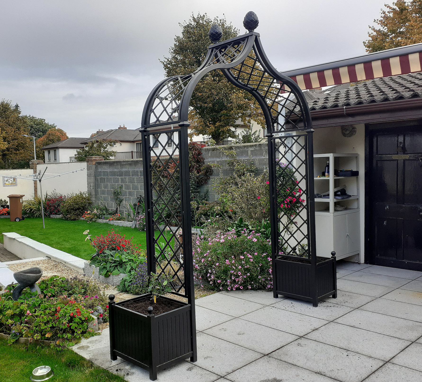 Brighton Victorian Rose Arch (with Planters) - supplied + fitted in Blackrock, Co Dublin  | Owen Chubb Landscapers, Tel 087-2306 128