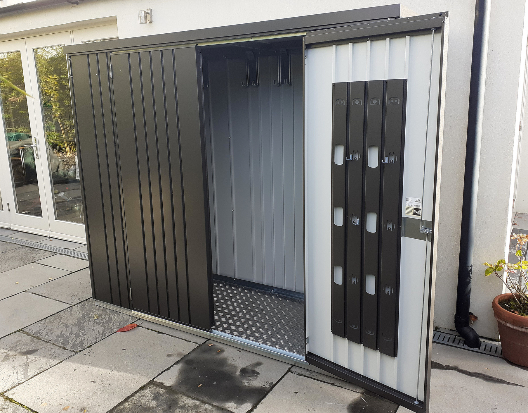 Biohort Equipment Locker 230 in metallic dark grey, supplied + fitted in Rathgar, Dublin 6 | Stylish, Versatile, Secure & Rainproof Patio Storage Solutions | FREE Fitting