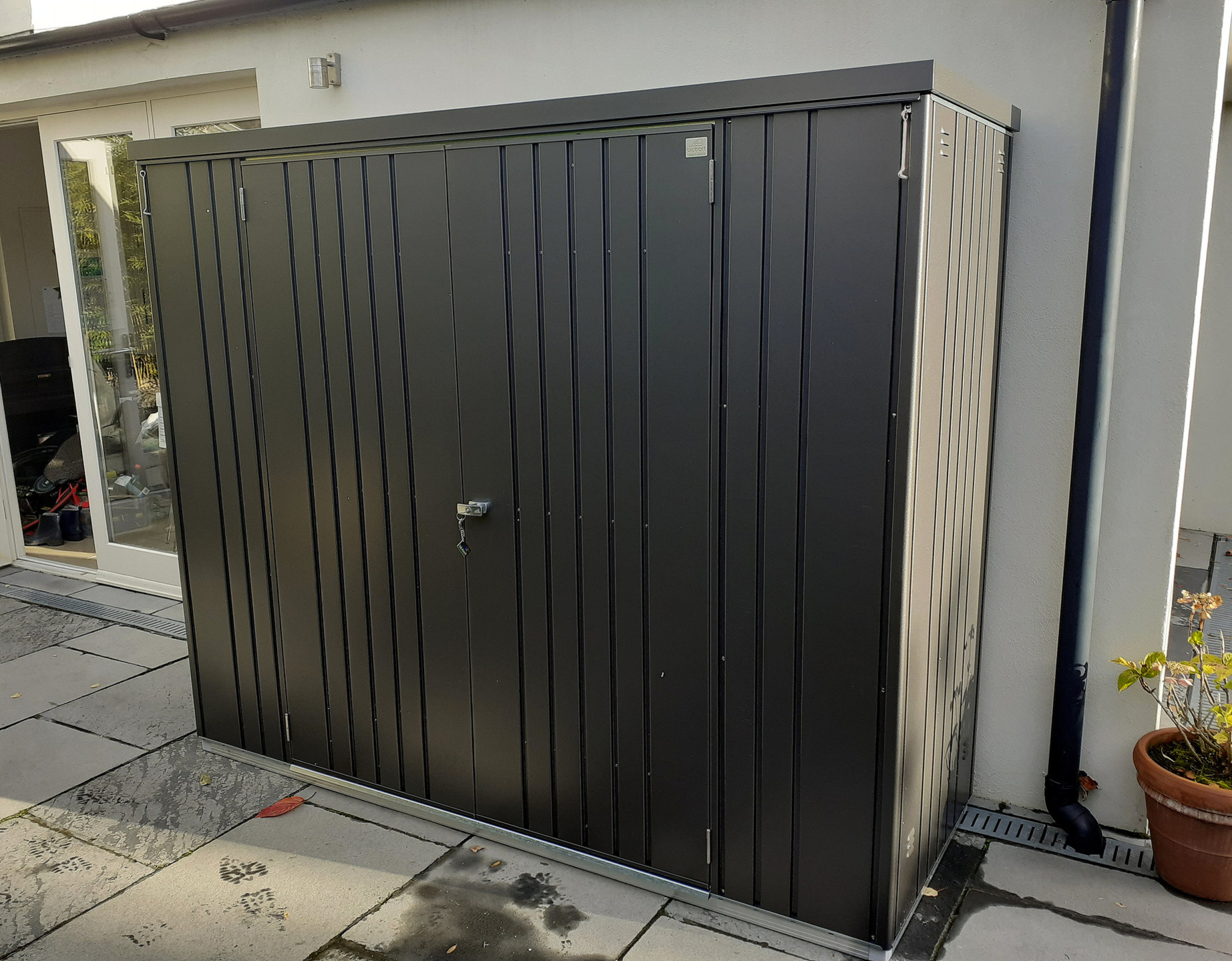 Biohort Equipment Locker 230 in metallic dark grey, supplied + fitted in Rathgar, Dublin 6 | Stylish, Versatile, Secure & Rainproof Patio Storage Solutions | FREE Fitting