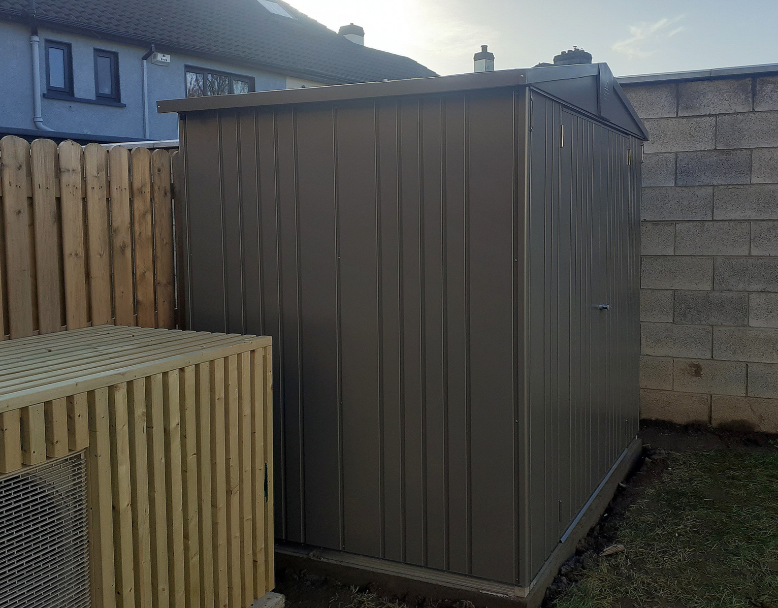Biohort Europa Size 3 Garden Shed, in metallic quartz grey, supplied + fitted in Templeogue, Dublin 6W by Owen Chubb Landscapers