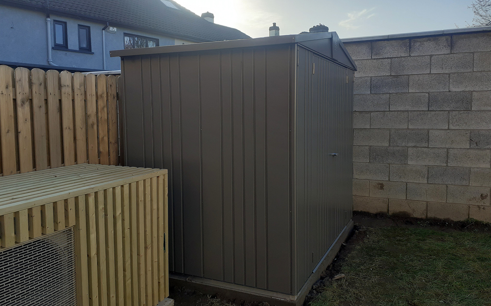 Biohort Europa Size 3, a low cost quality steel garden shed with FREE 20 year no rust warranty, in metallic quartz grey, supplied + fitted in Templeogue, Dublin 6W by Owen Chubb Landscapers