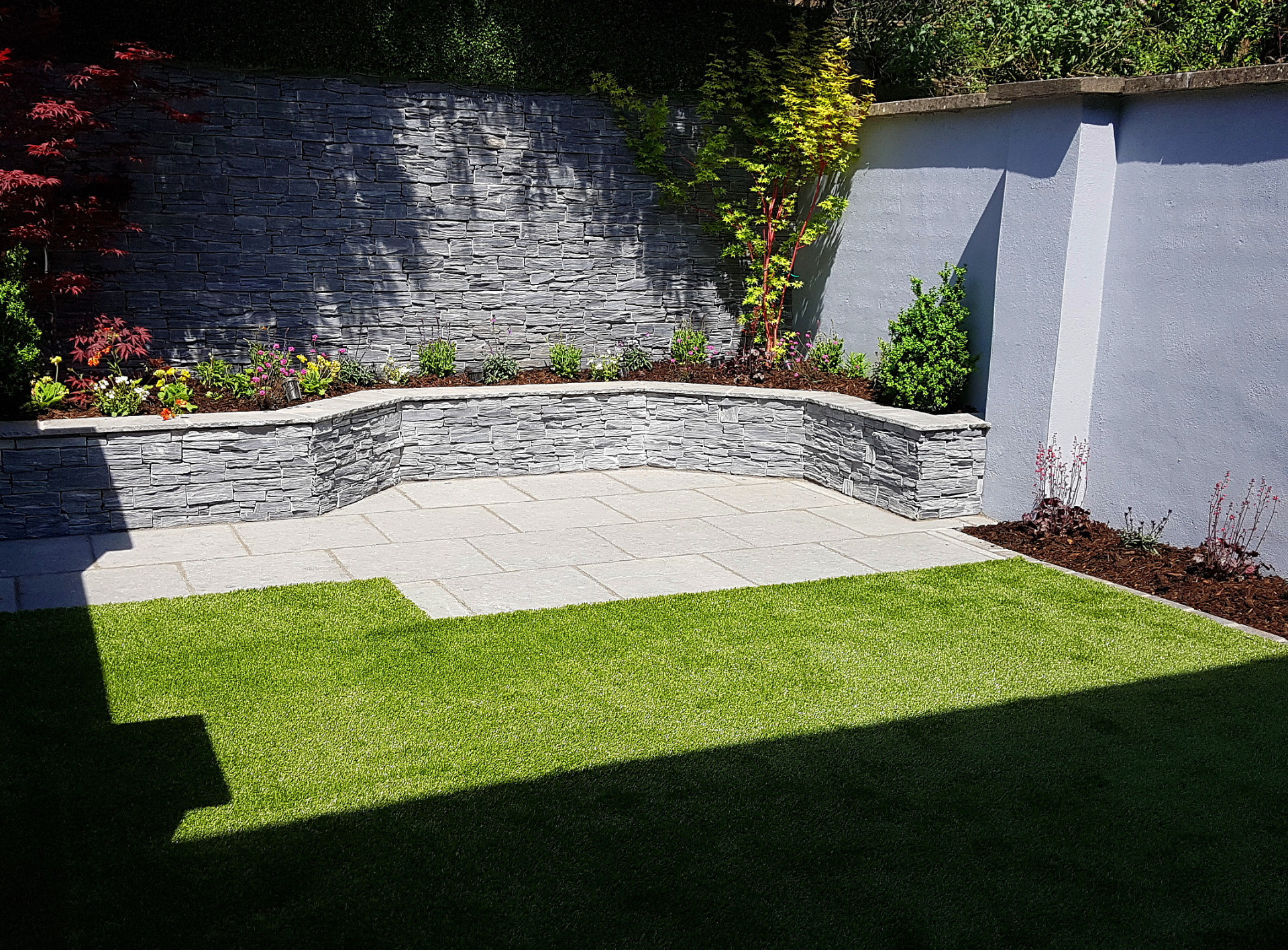 Natural Stone Cladding used on a Raised Planter Bed & Boundary Wall in Rathgar, Dublin 6