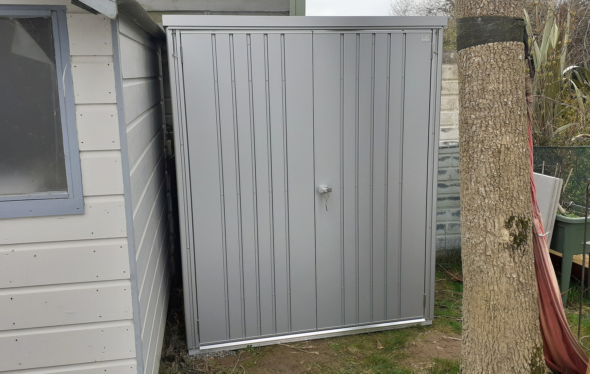The superb quality and style of the Biohort Equipment Locker 150 in metallic silver  | supplied + installed in Gorey, Co Wexford by Owen Chubb Landscapers. Ireland's # 1 Biohort Dealer and Biohort Certified Installation Partner. Tel 087-2306 128.