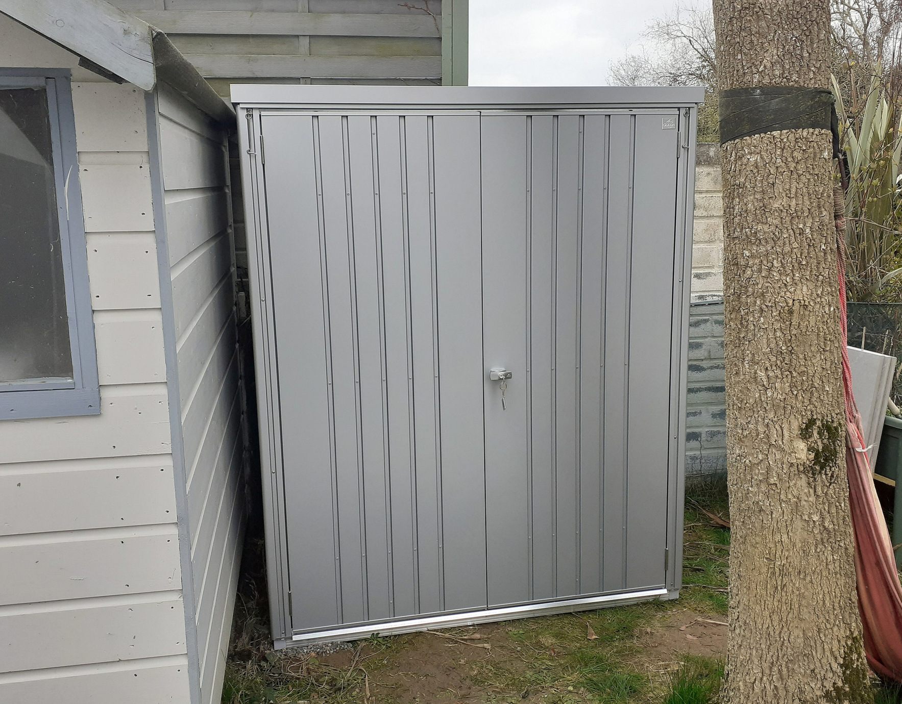 Biohort Equipment Locker 150 in metallic silver, supplied + fitted in Gorey, Co Wexford | Stylish, Versatile, Secure & Rainproof Patio Storage Solutions | FREE Fitting