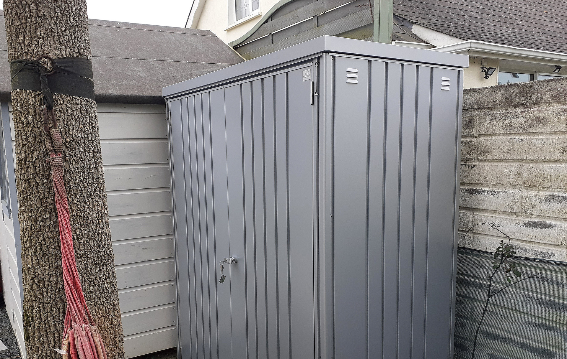 The superb quality and style of the Biohort Equipment Locker 150 in metallic silver  | supplied + installed in Gorey, Co Wexford  by Owen Chubb Landscapers. Ireland's # 1 Biohort Dealer and Biohort Certified Installation Partner. Tel 087-2306 128.