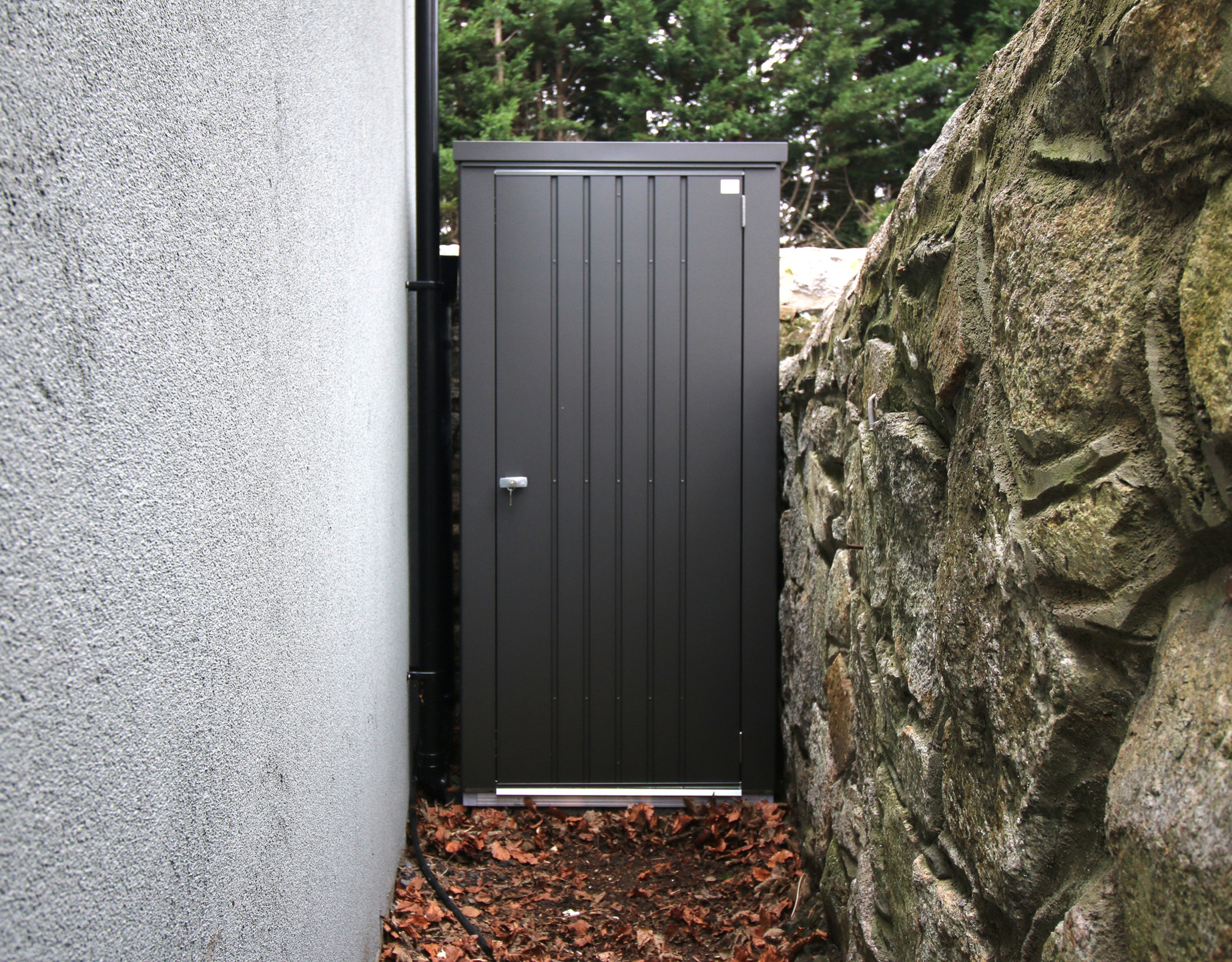 Biohort Equipment Locker 90 in metallic dark grey, supplied + fitted in Dalkey Co Dublin | Stylish, Versatile, Secure & Rainproof Patio Storage Solutions | FREE Fitting