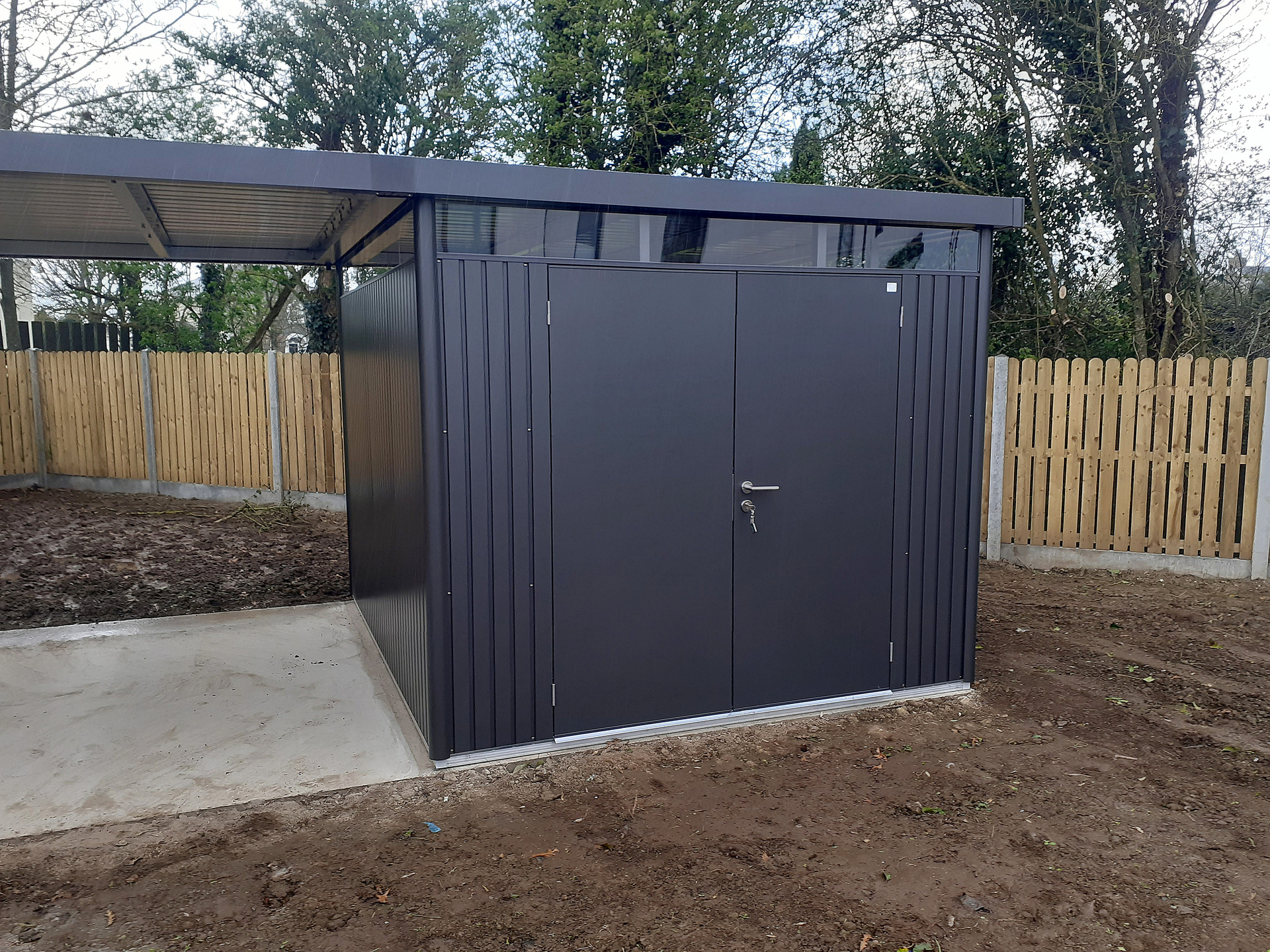 Biohort HighLine H5 Garden Shed with Side Canopy - supplied + fitted in Thurles, Co Tipperary,  | Owen Chubb Garden Landscapers, Ireland's Premier Dealer & Installer of Biohort Garden Storage