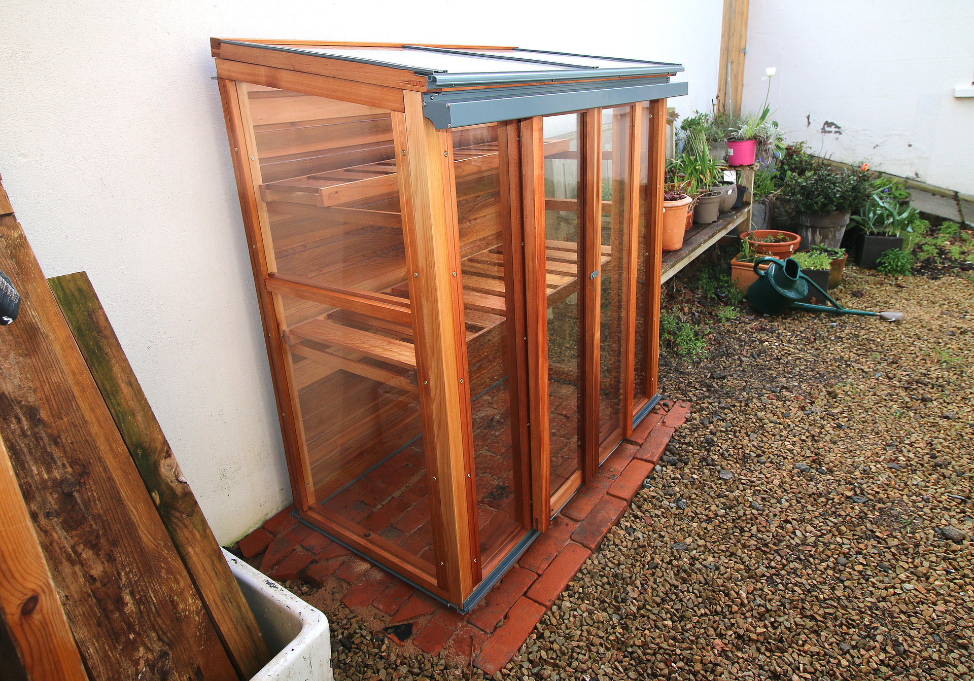 The Gabriel Ash Upright Coldframe made with Western Red Cedar with two toughened glass lids and sliding doors | Supplied + fitted (with optional 'OSMO' UV timber protection) in Rathgar, Dublin 6 by Owen Chubb 087-2306 128