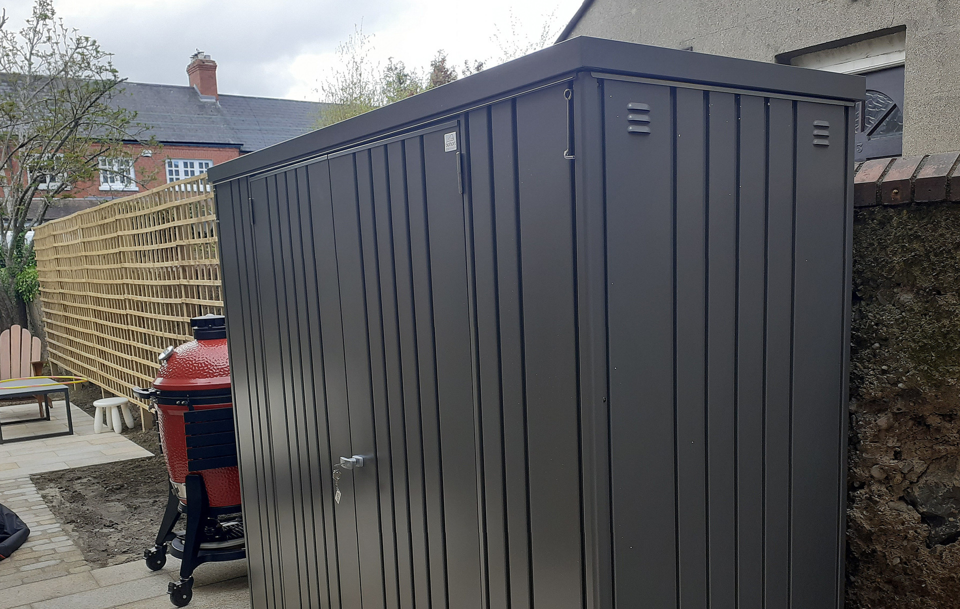 The superb quality and style of the Biohort Equipment Locker 230 in metallic quartz grey  | supplied + installed in Rathgar, Dublin 6 by Owen Chubb Landscapers. Ireland's # 1 Biohort Dealer and Biohort Certified Installation Partner. Tel 087-2306 128.