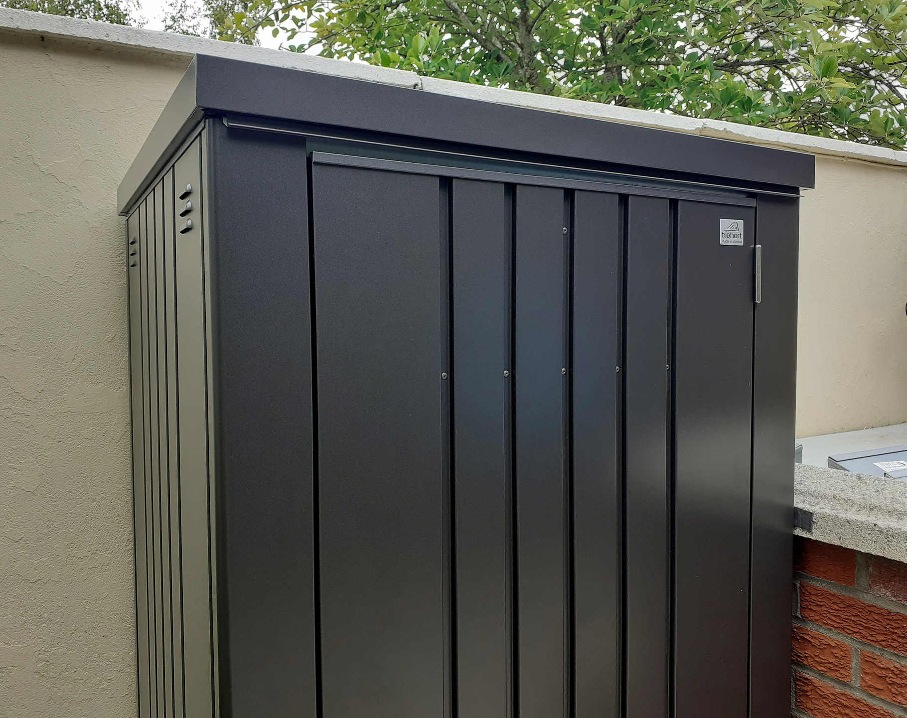 Biohort Equipment Locker 90 in metallic dark grey, supplied + fitted in Castleknock, Dublin 15 | Smart, Stylish, Rainproof Patio Storage Solutions