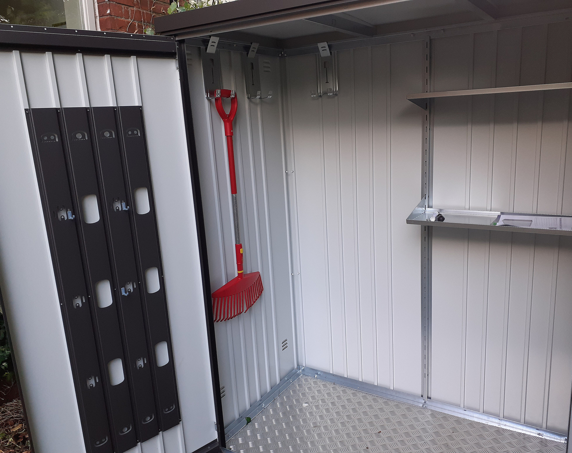 Biohort Equipment Locker 150 in metallic dark grey, supplied + fitted in Belfast, Northern Ireland | Stylish, Versatile, Secure & Rainproof Patio Storage Solutions