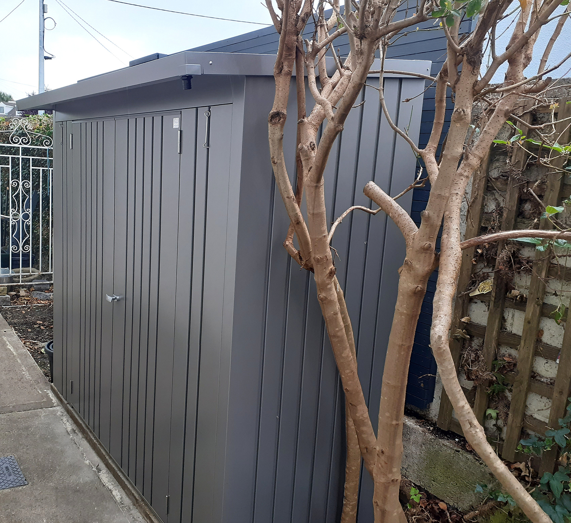Biohort Woodstock Lockers 230 in metallic quartz grey  - supplied + fitted in Rathfarnham, Dublin 14  | Owen Chubb Garden Landscapers, Ireland's #1 Biohort Dealer & Biohort Certified Installation Partner