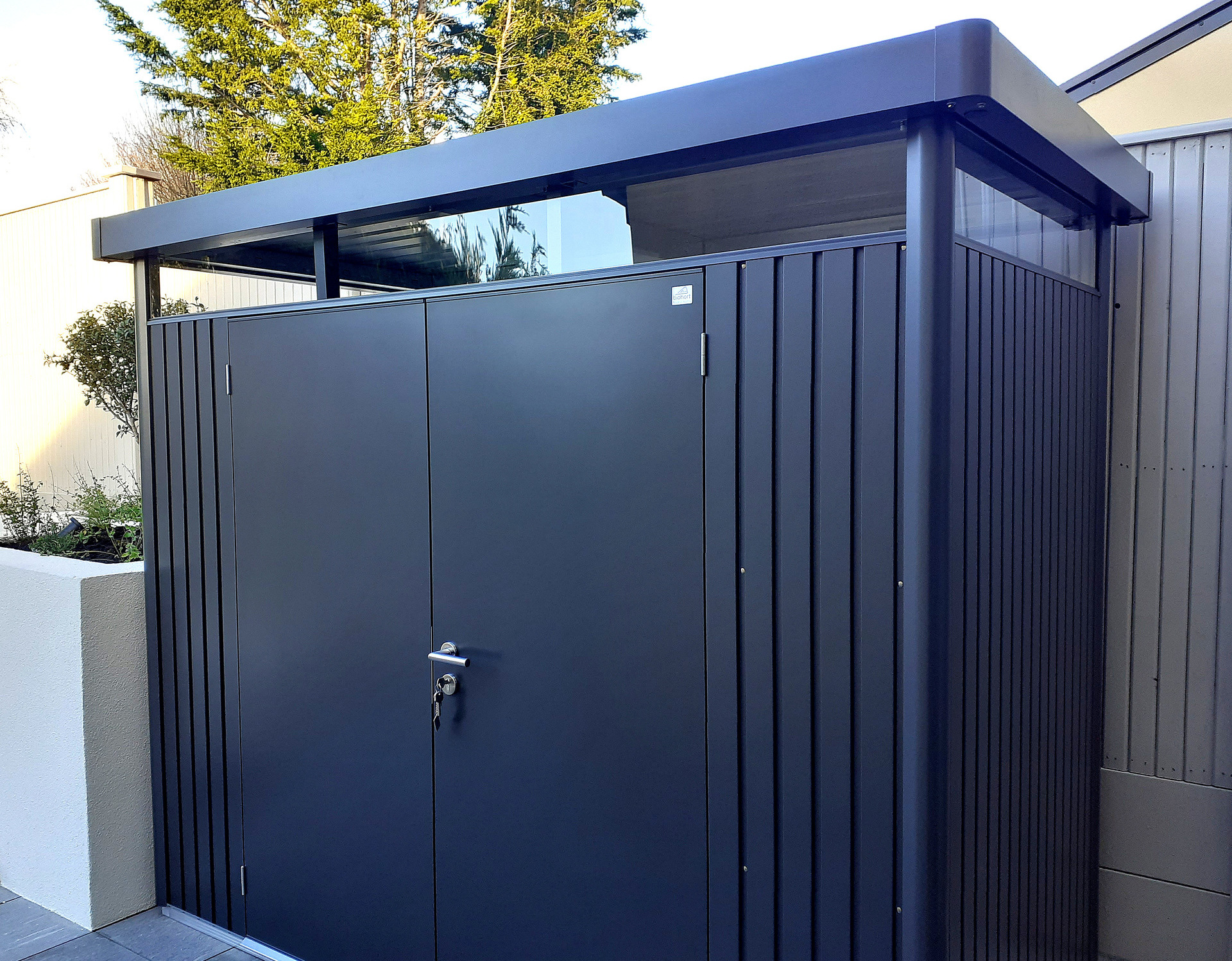 The Biohort HighLine H1 with optional accessories | Supplied + Fitted in Malahide, Co Dublin by Owen Chubb Garden Landscapers, Ireland's # 1 Biohort Garden Sheds Supplier & Installer.
