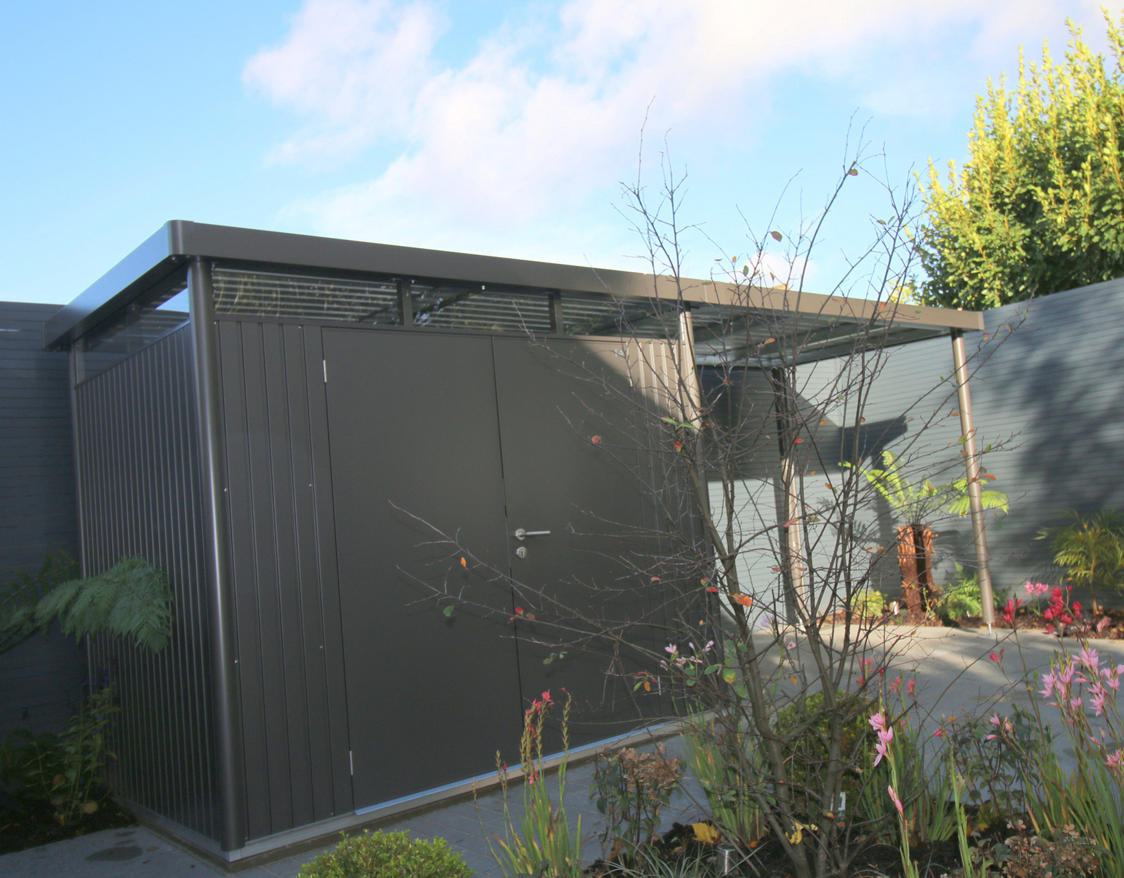 The Biohort HighLine H2 with optional Side Canopy (L)  | Supplied + Fitted in Clontarf,  Dublin 3 by Owen Chubb Garden Landscapers, Ireland's # 1 Biohort Garden Sheds Supplier & Installer.